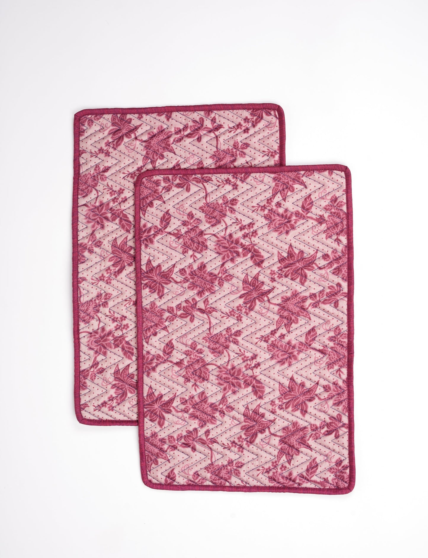 Quilted rectangular placement set of 2 made from upcycled saris and cotton canvas, eco-friendly dining accessories for ethical consumers.