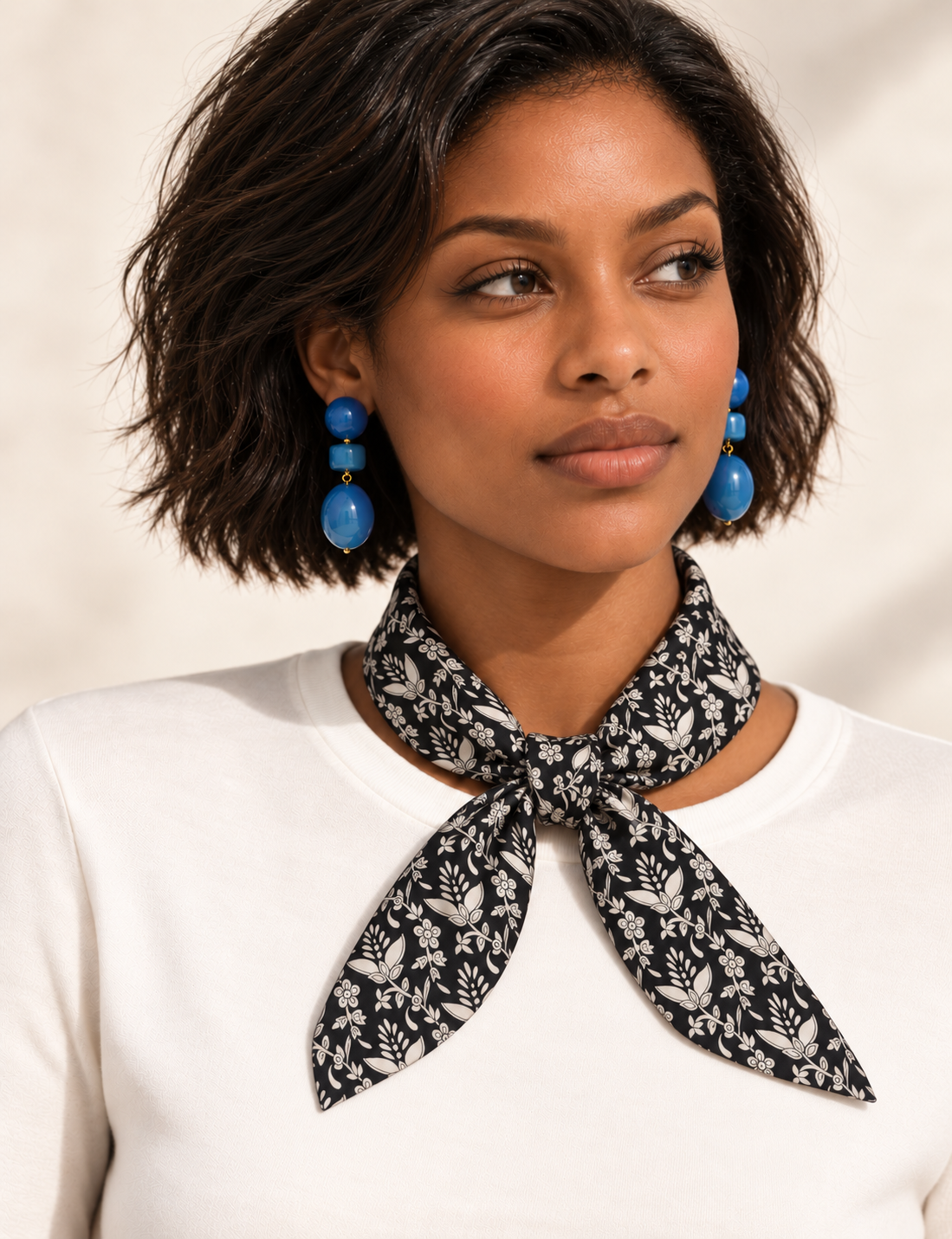 Upcycled sari neck scarf with soft drape and delicate pin hem finishing.