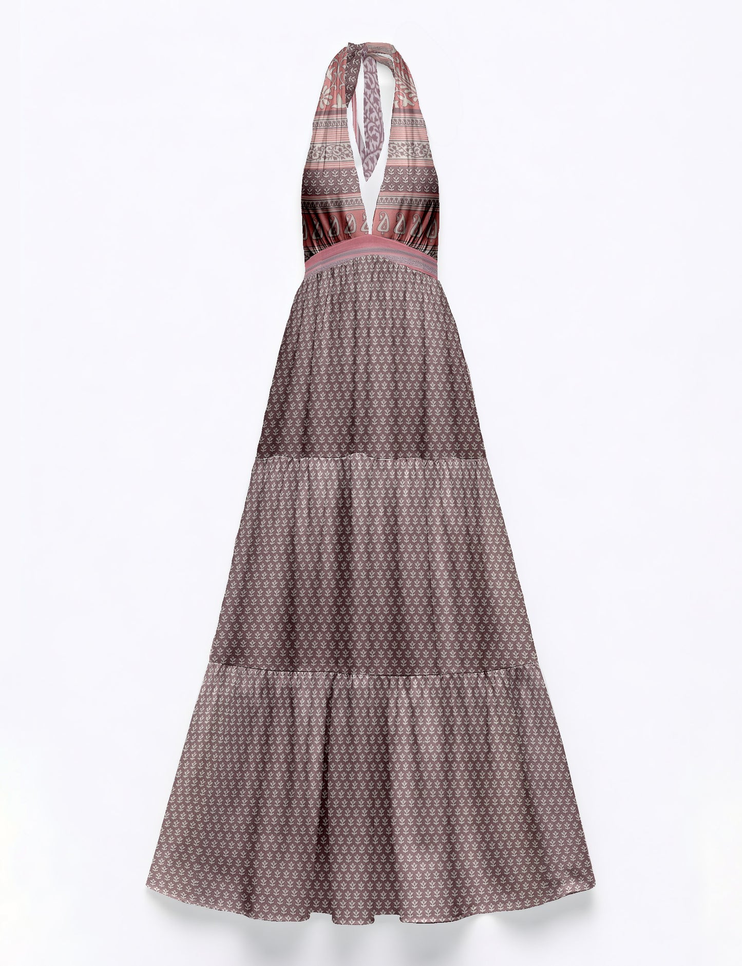 Halter neck maxi dress with tiered layers and elasticated back