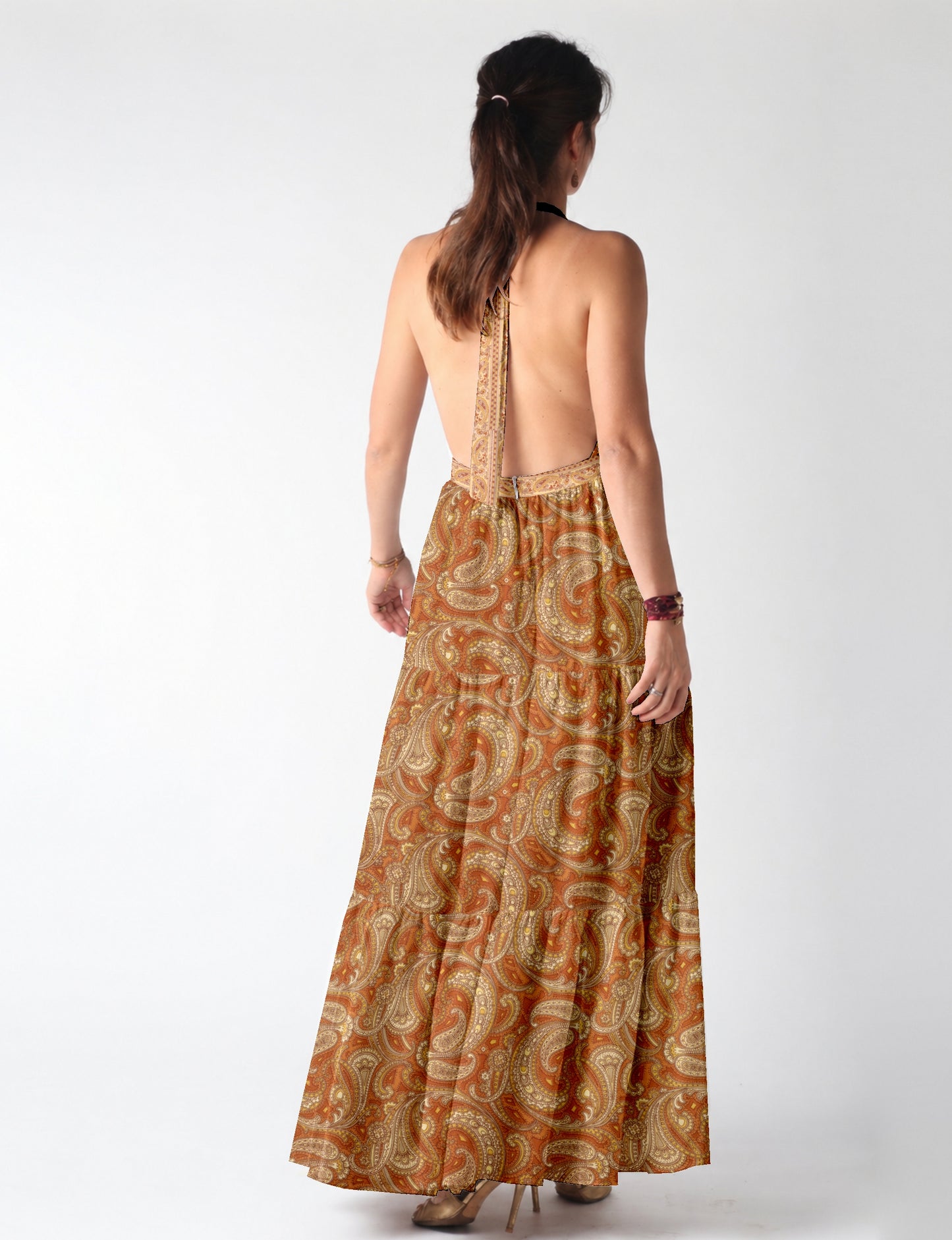 Halter neck maxi dress with tiered layers and elasticated back