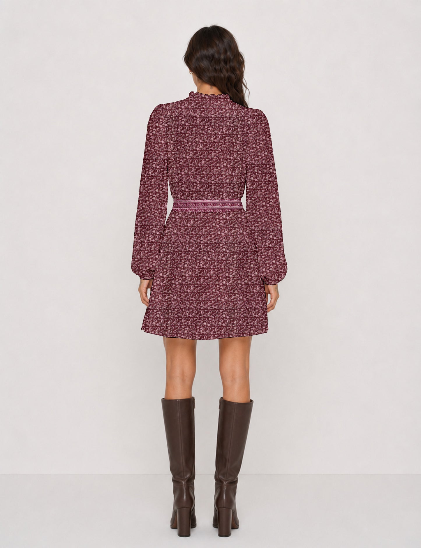 Swing dress with belt - Pink Floral