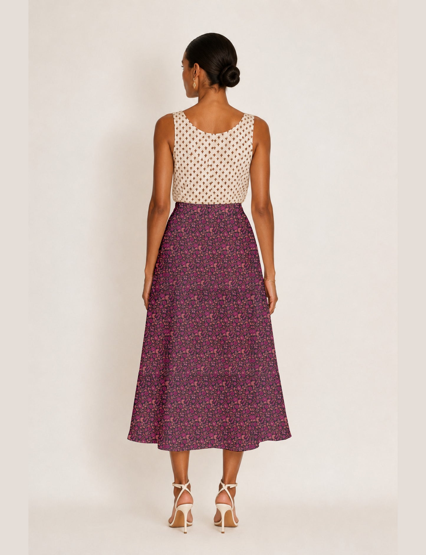 A line skirt with slit - Pink Floral