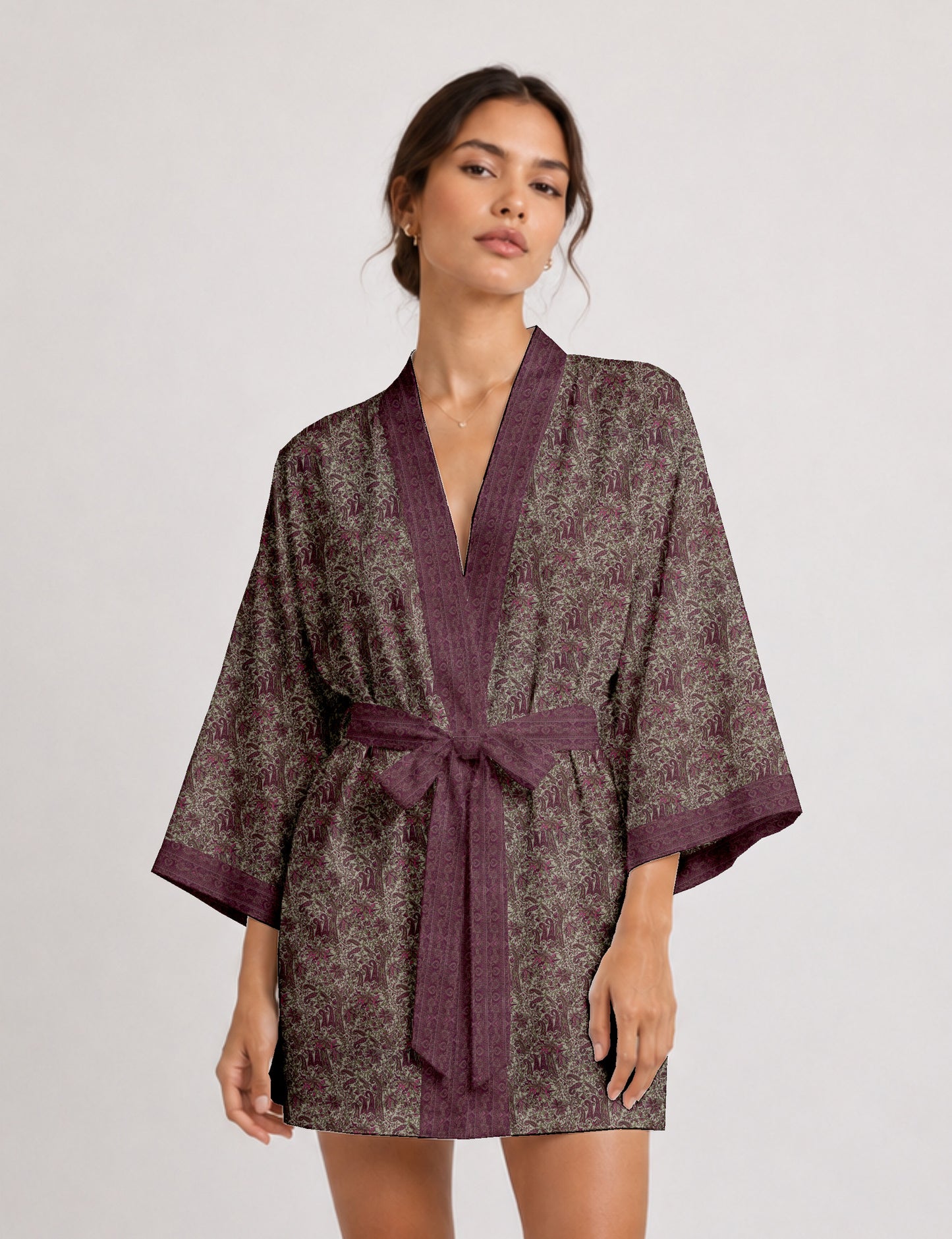 Short kimono robe - Pink Paisley
