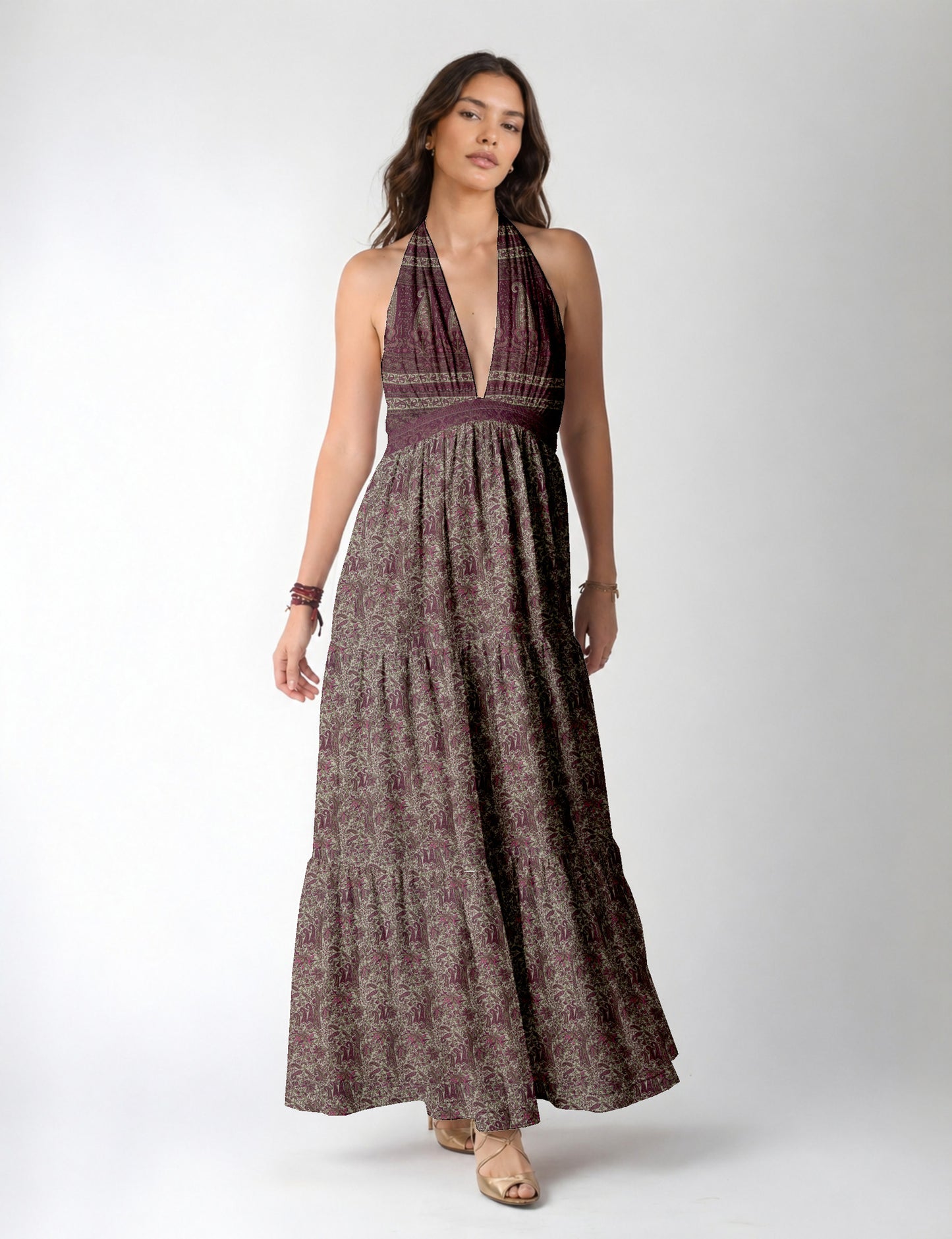 Flowy maxi tiered dress for vacations, brunch, and evening wear