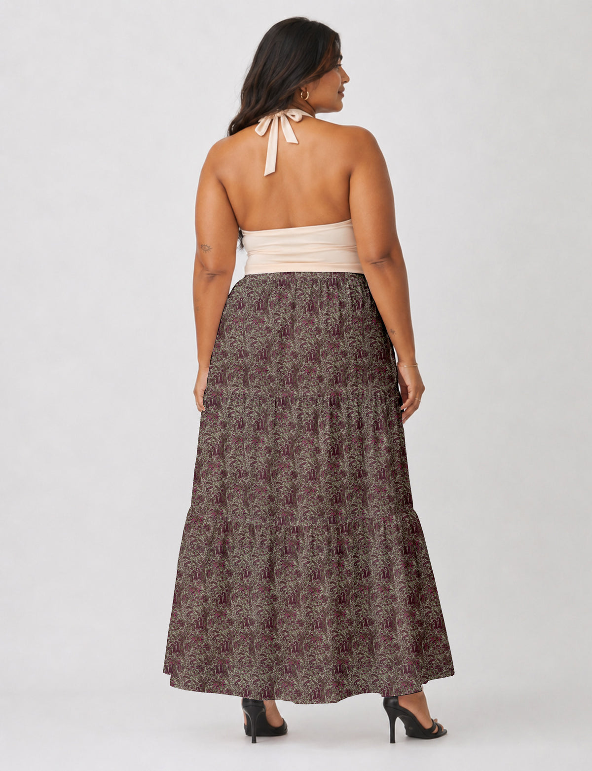 Midi Tiered Skirt - Pink Paisley