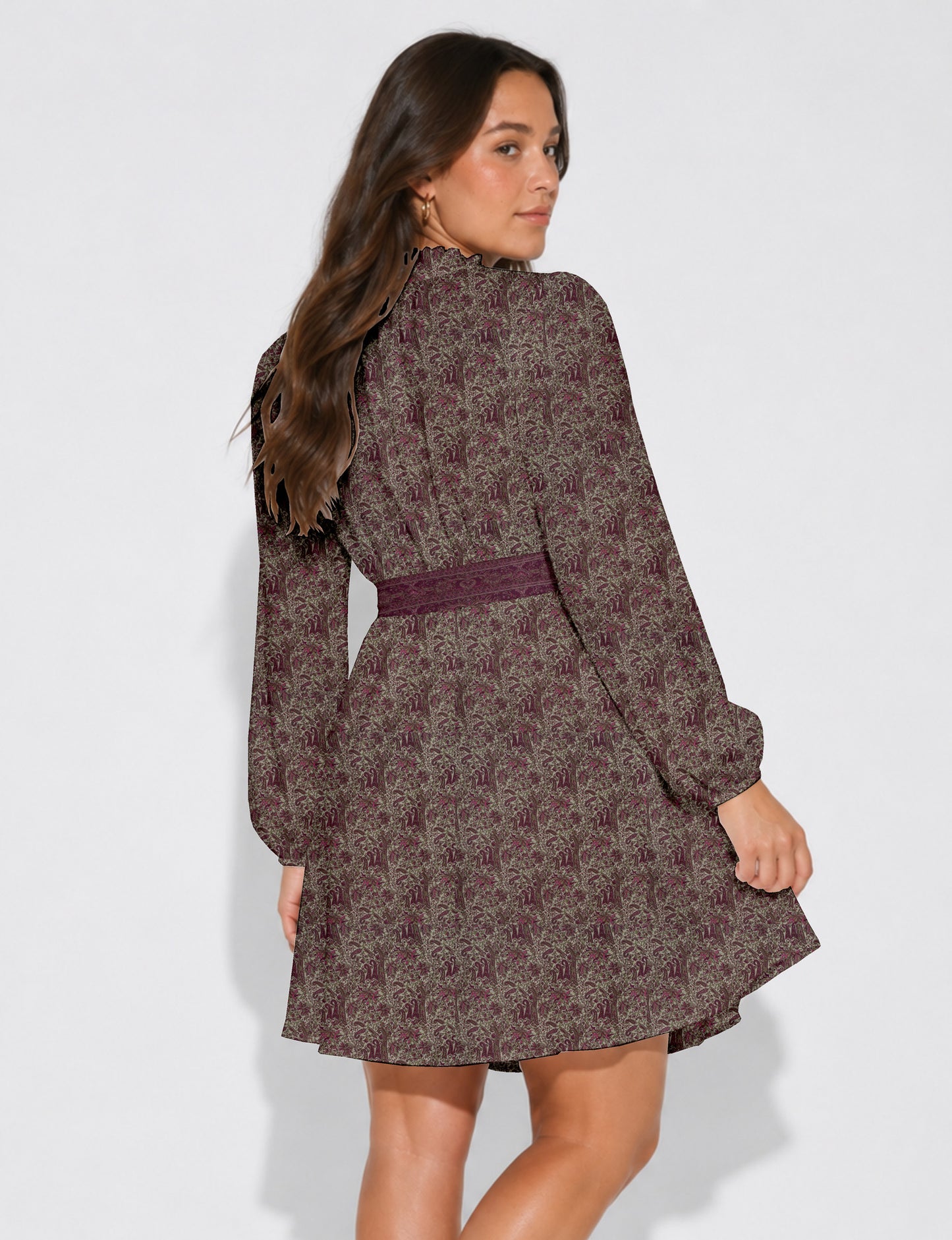 Swing dress with belt - Pink Paisley