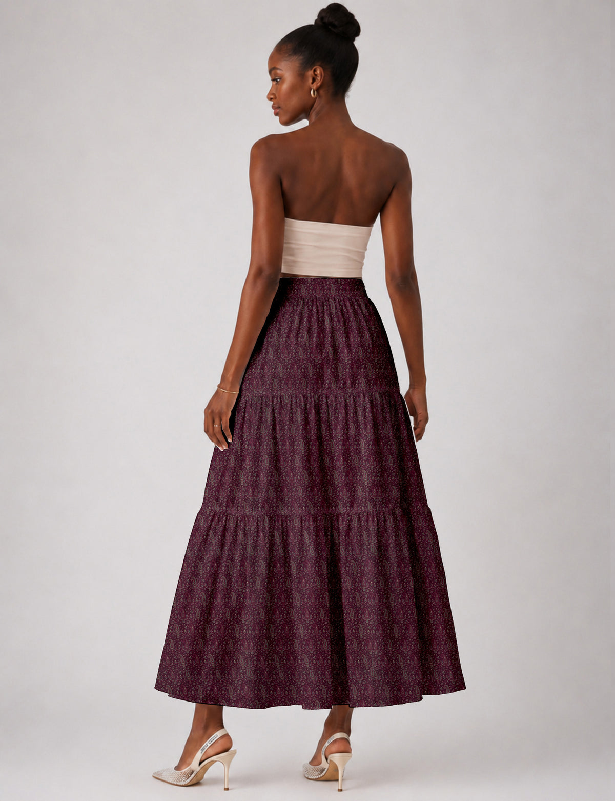 Midi Tiered Skirt - Pink Paisley