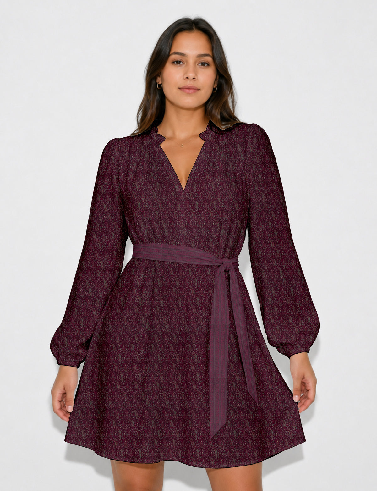 Swing dress with belt - Pink Paisley