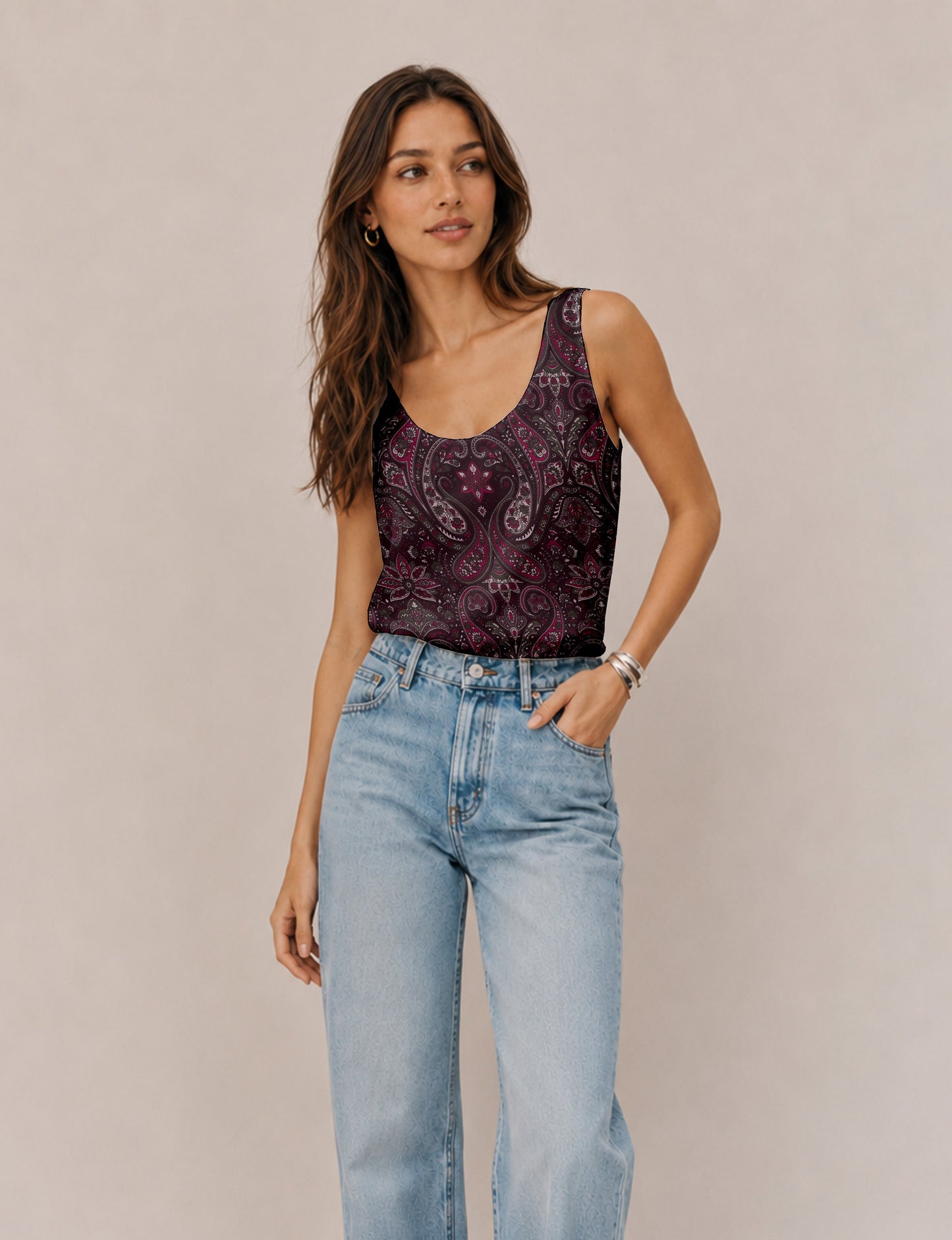 Sleeveless blouse - Pink Paisley