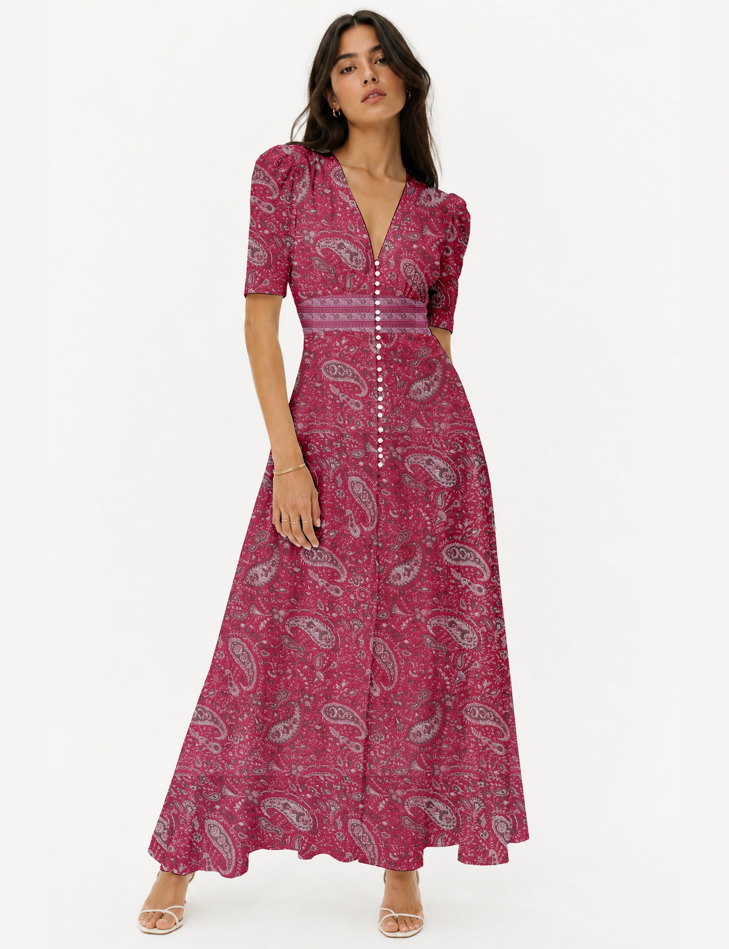 Maxi romantic dress - Pink Paisley