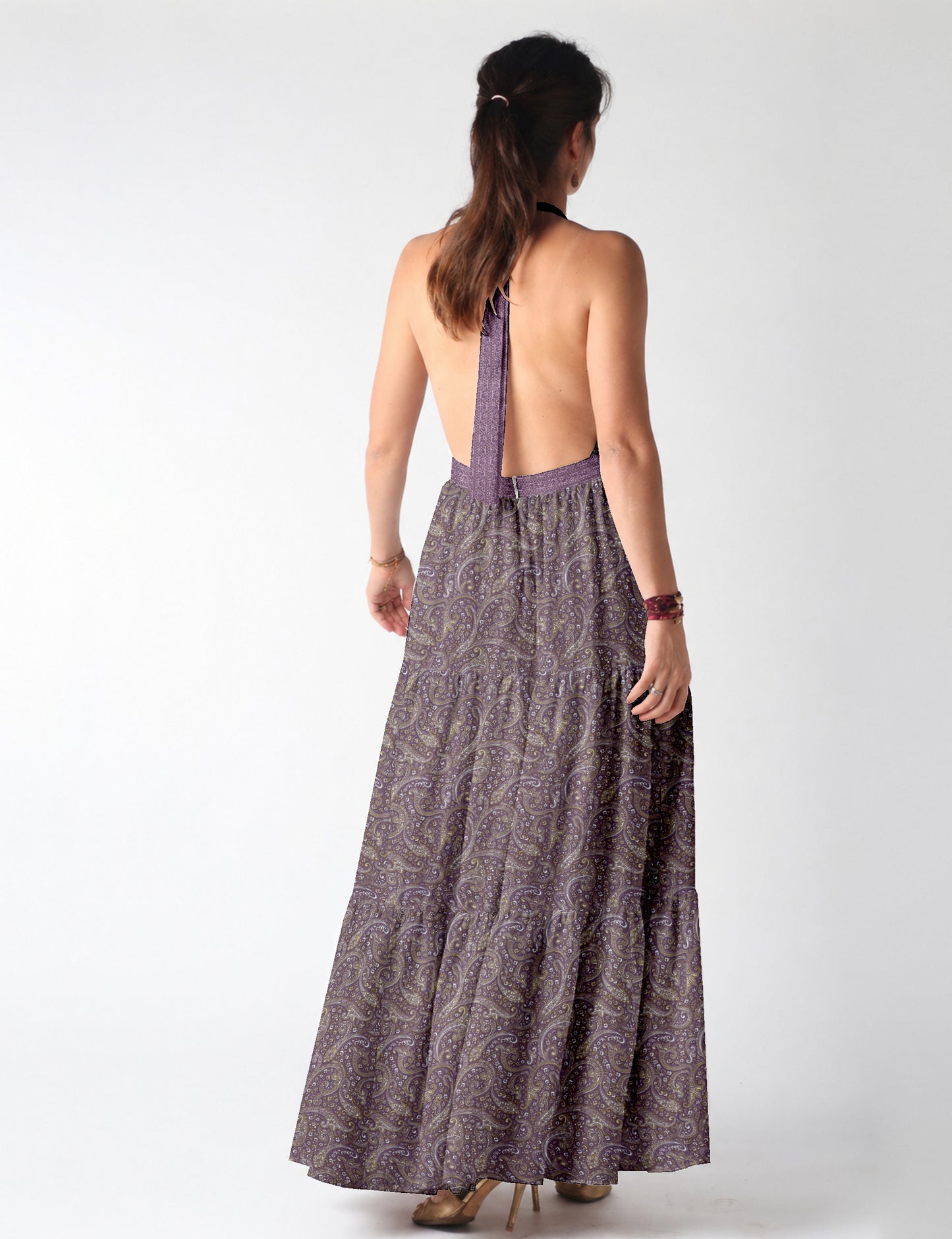 Halter neck maxi dress with tiered layers and elasticated back