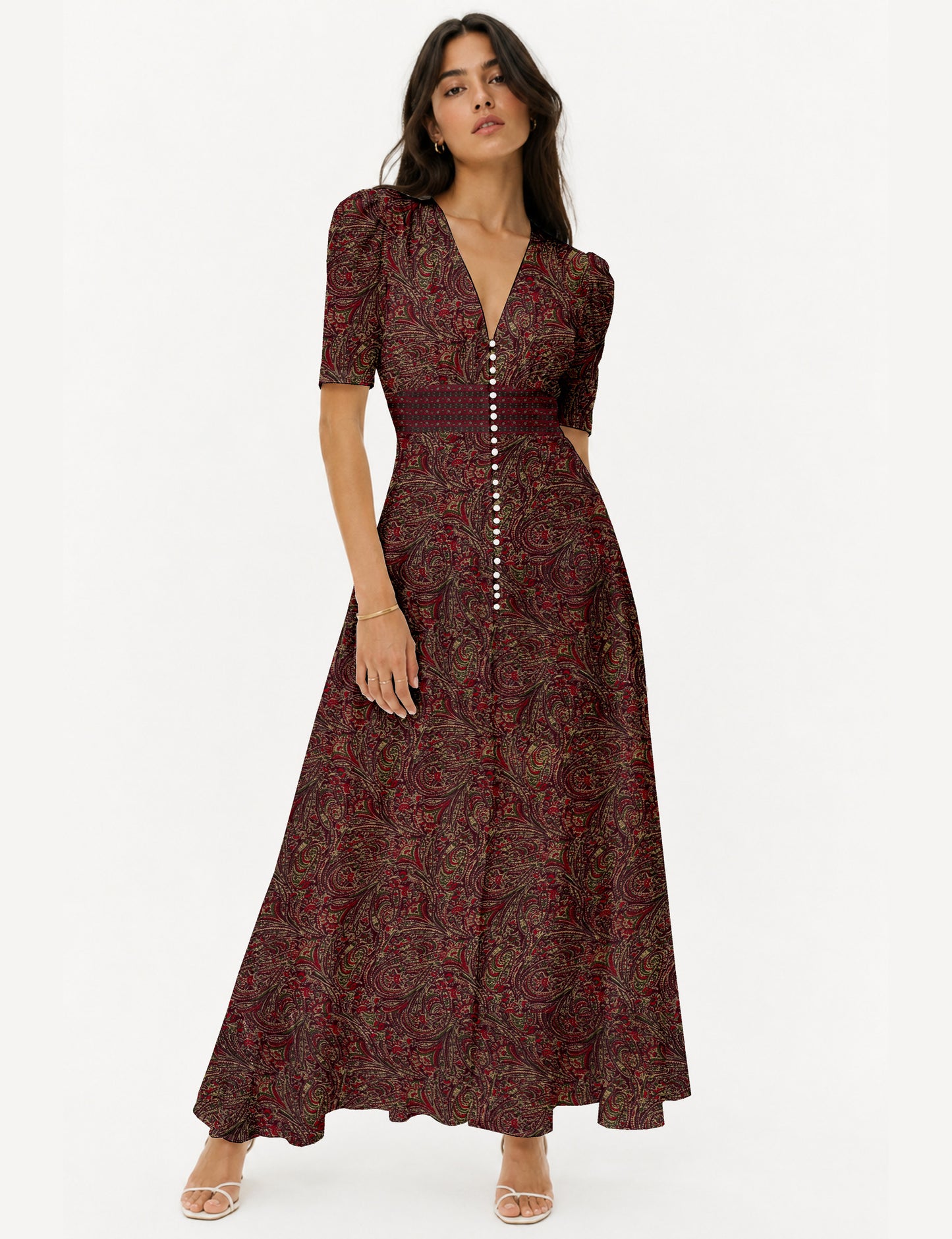 Maxi romantic dress - Red Abstract