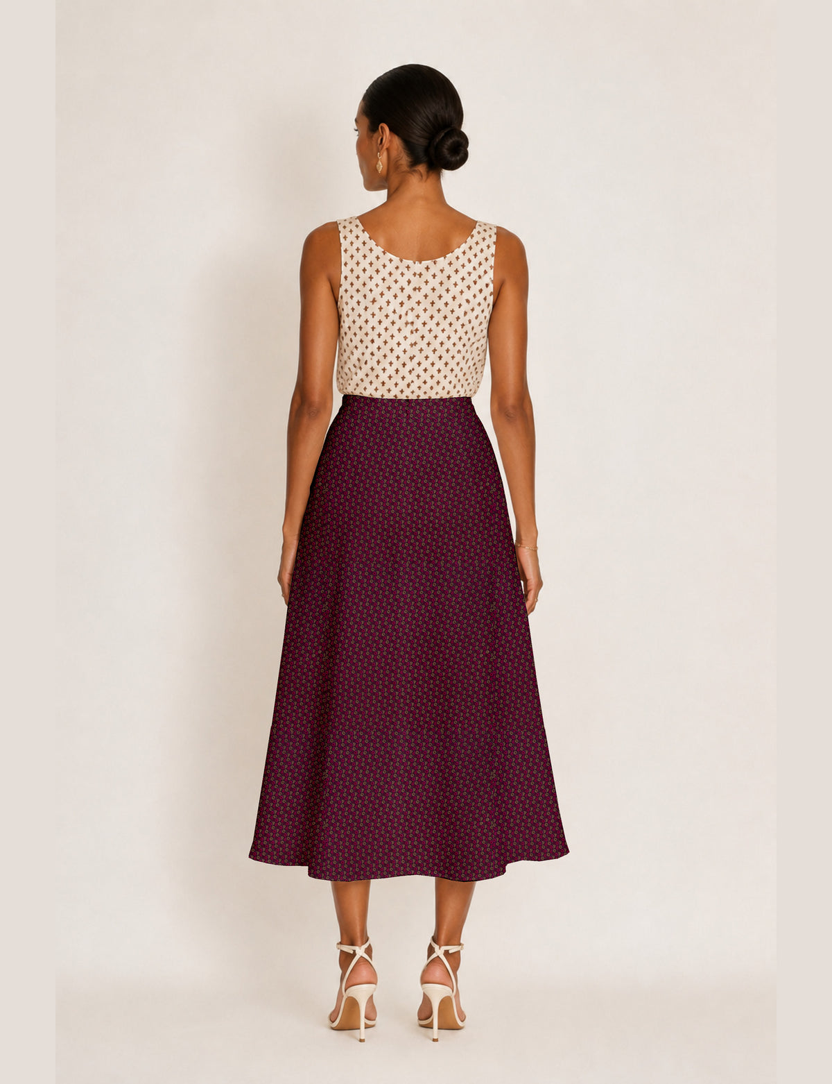 A line skirt with slit - Red Floral