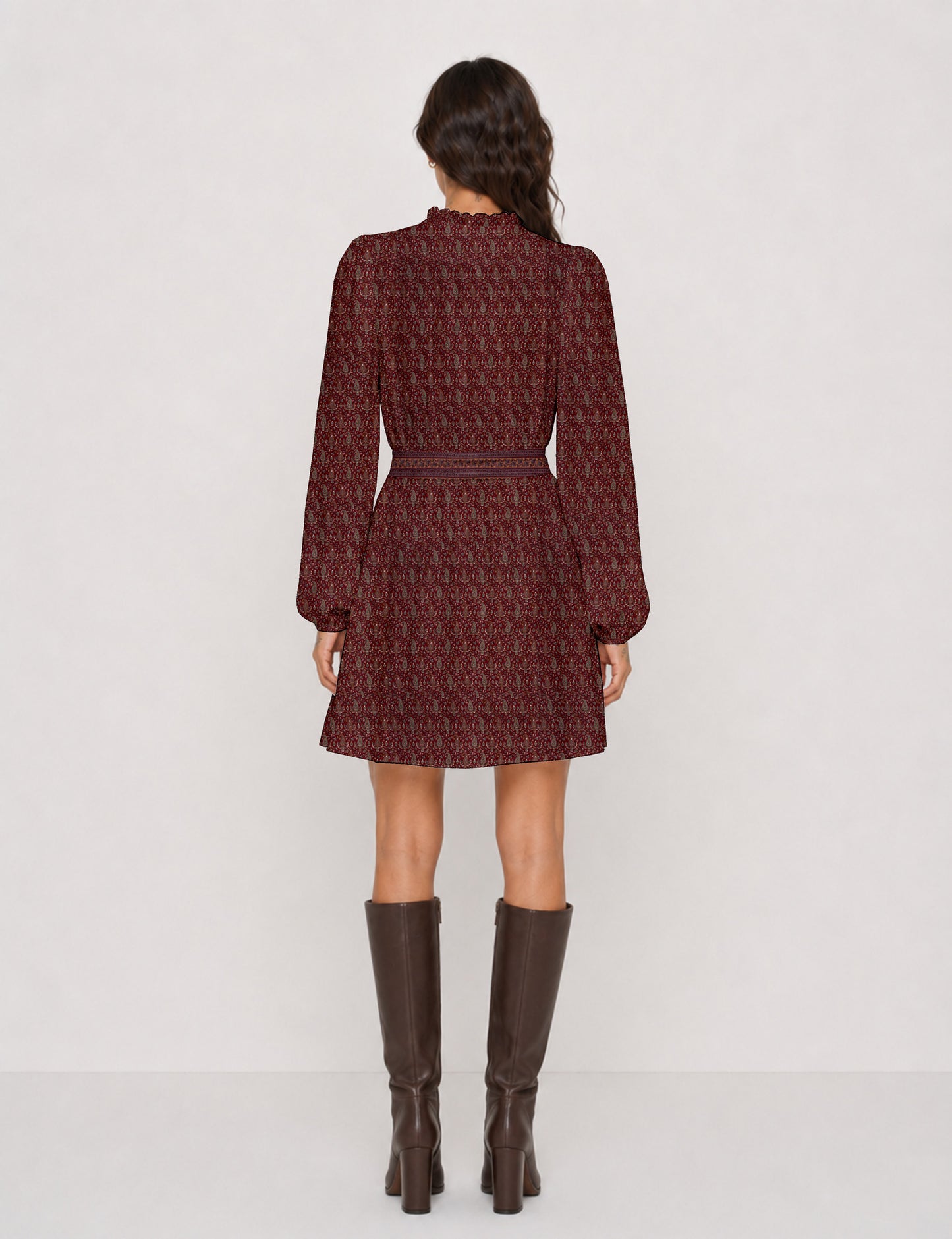 Swing dress with belt - Red Paisley