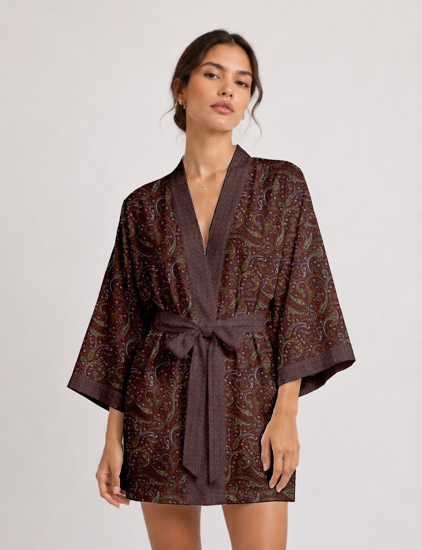 Short kimono robe - Red Paisley