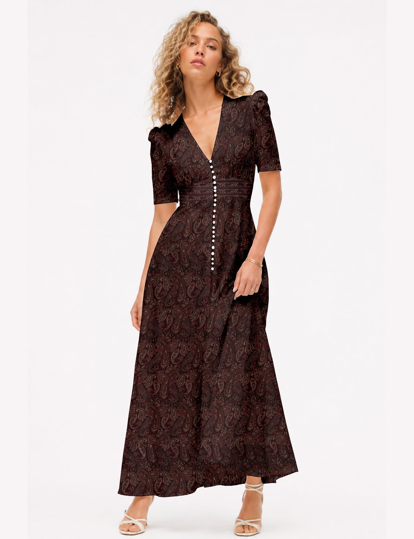 Maxi romantic dress - Red Paisley
