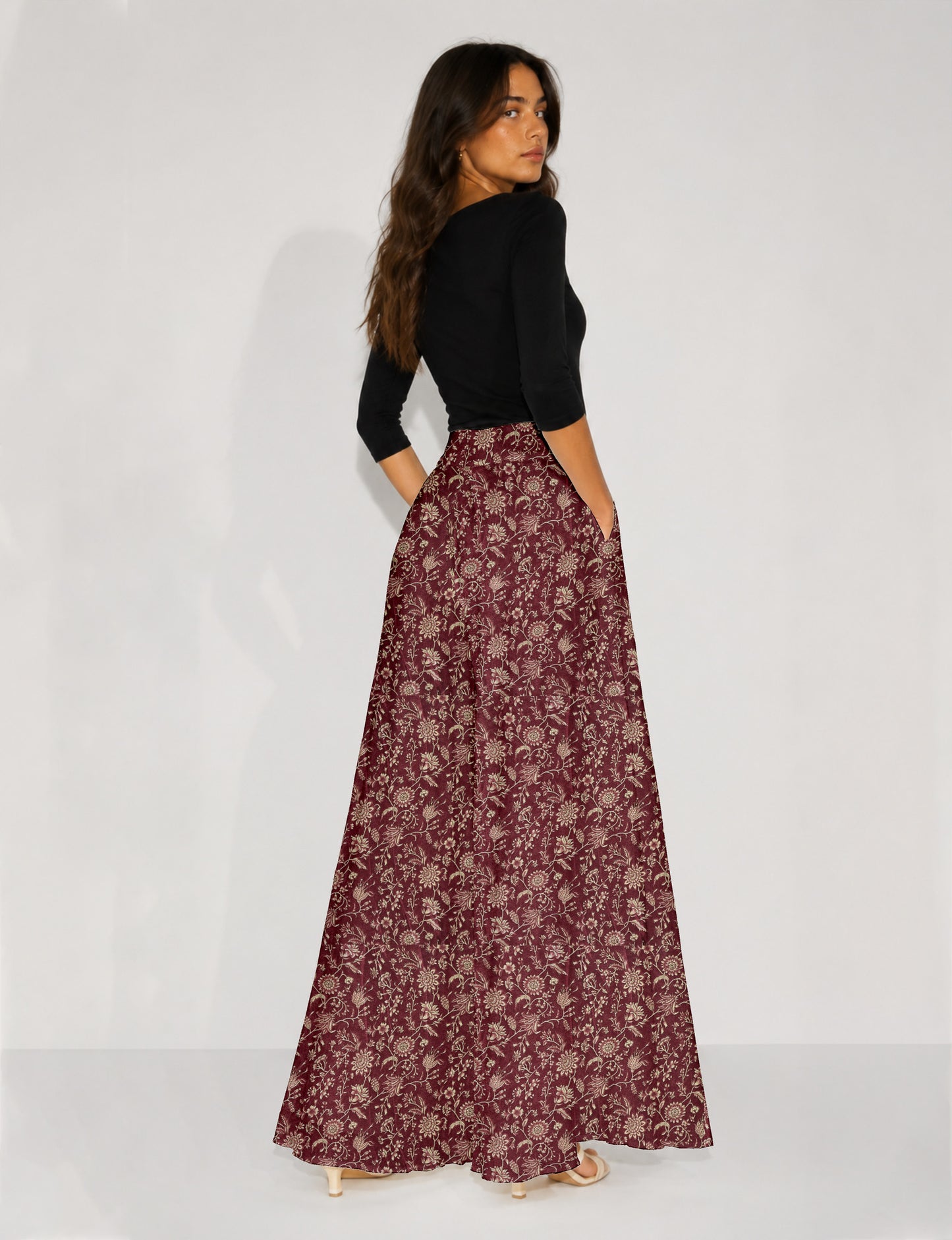Wide Leg Palazzo Trousers - Red Tropical