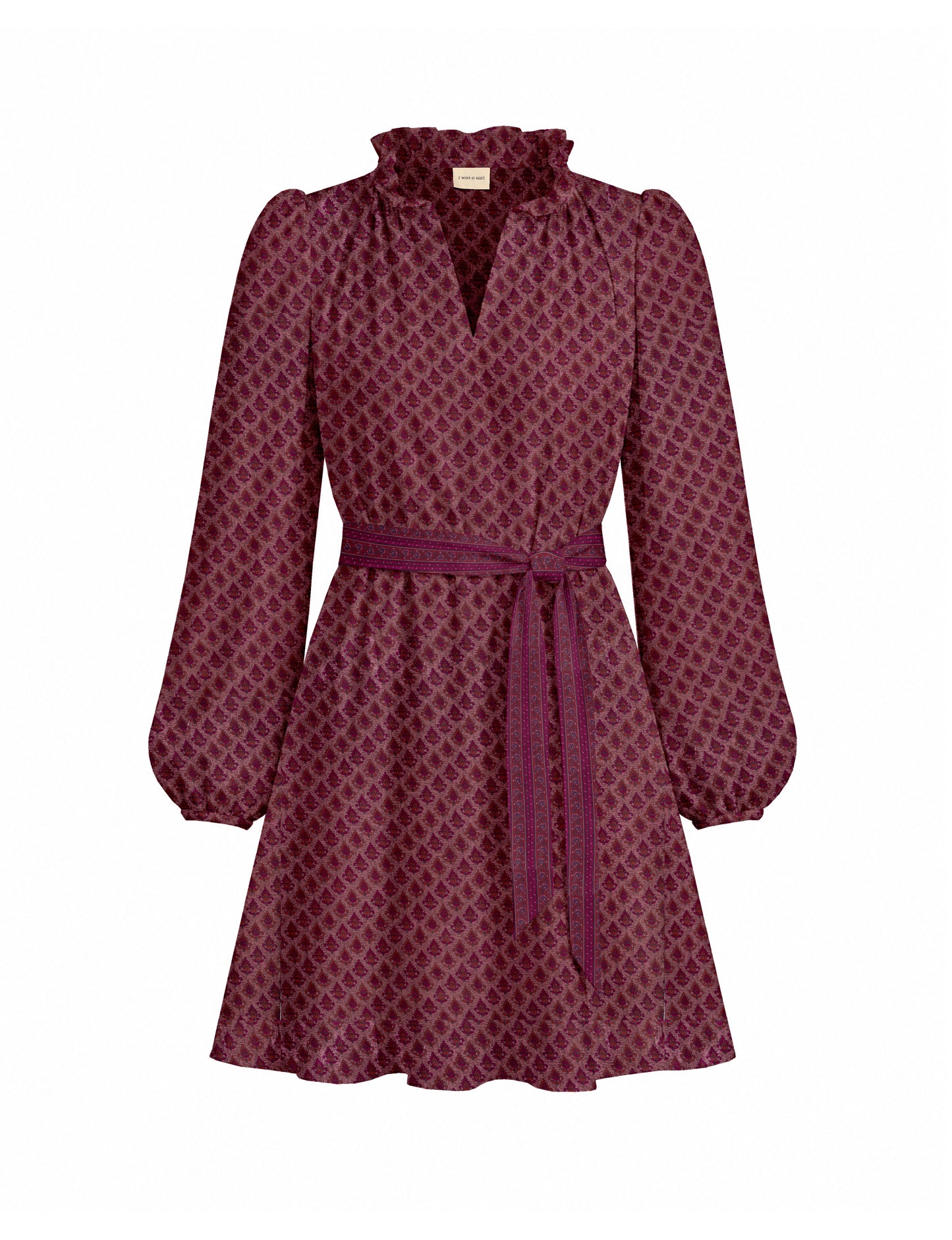 Swing dress with belt - Pink Leaves