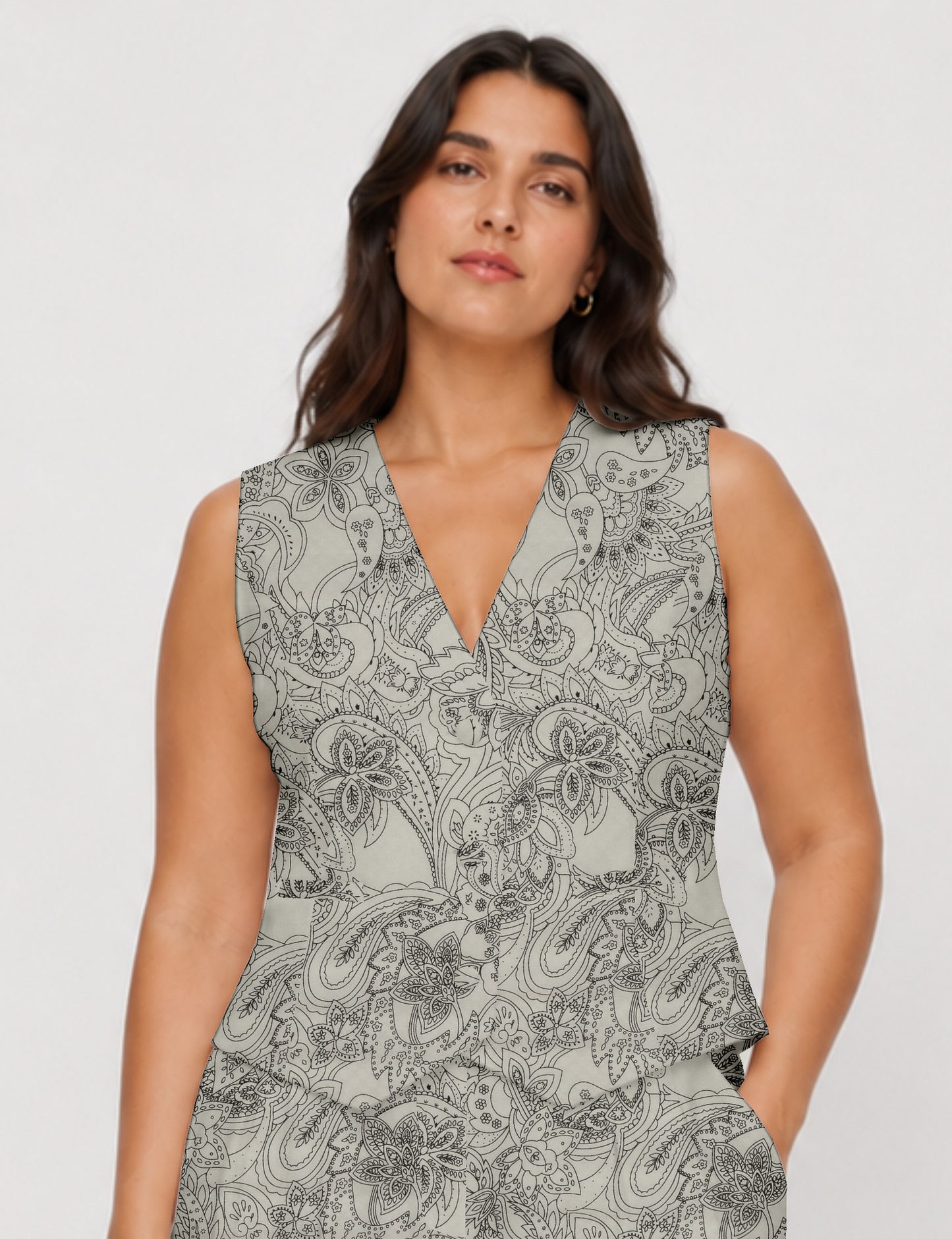 Women's fitted waistcoat with V-neck, single-breasted button closure, tailored silhouette, and pointed hem in sustainable fashion.