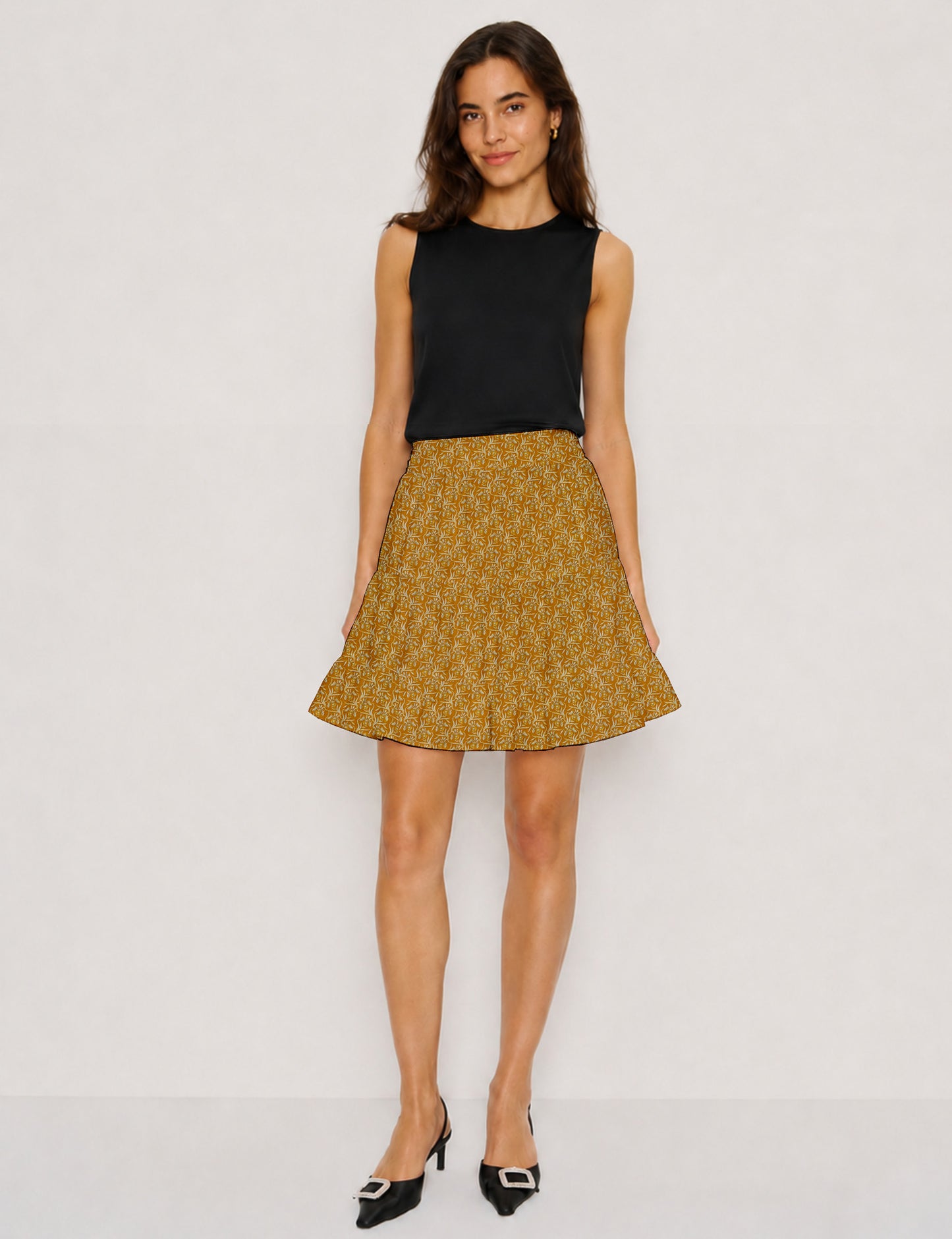 Short tiered skirt - Yellow Floral
