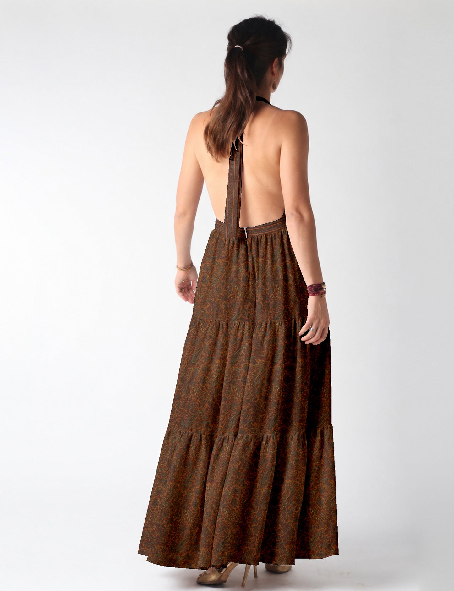 Halter neck maxi dress with tiered layers and elasticated back