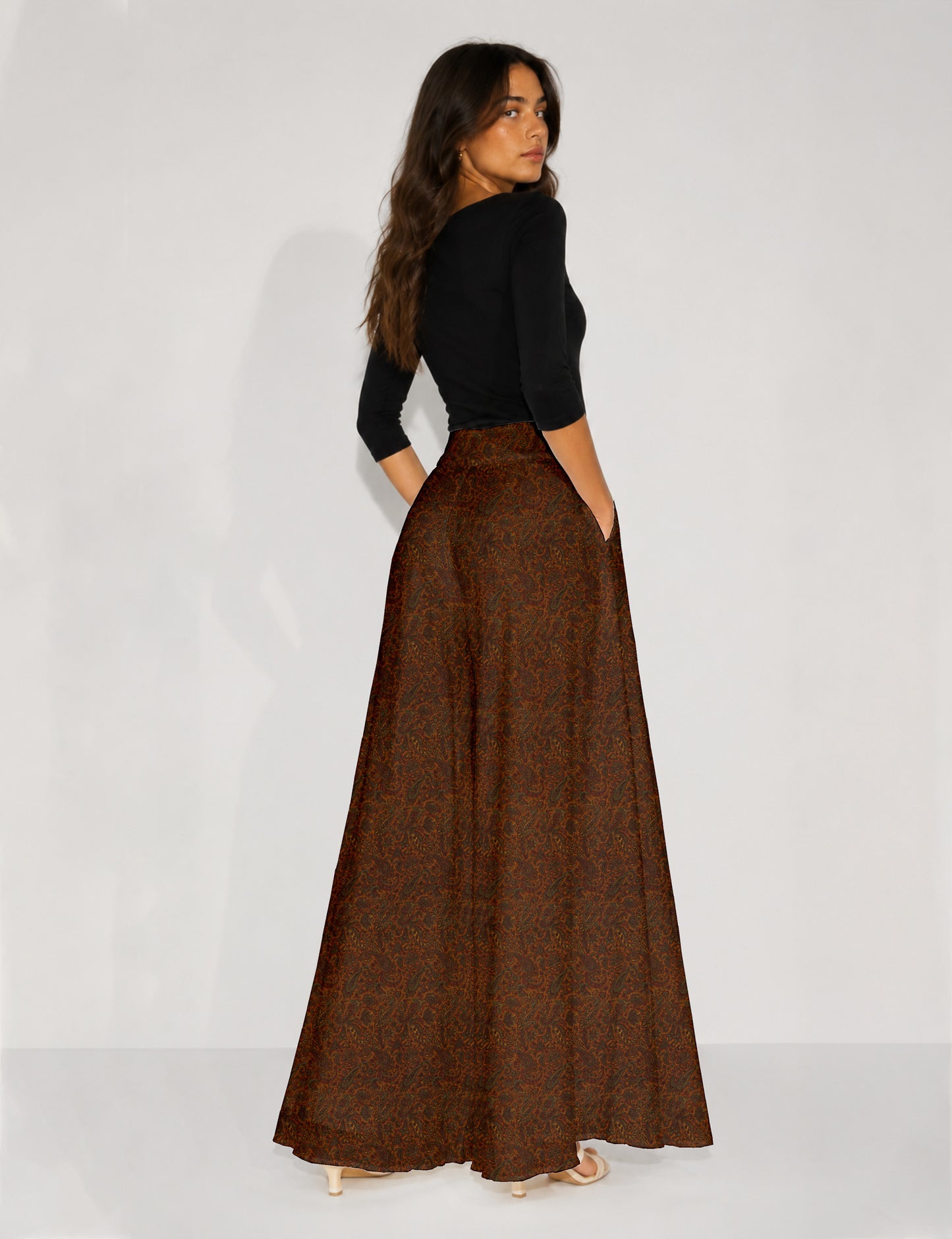 Wide Leg Palazzo Trousers - Yellow Paisley