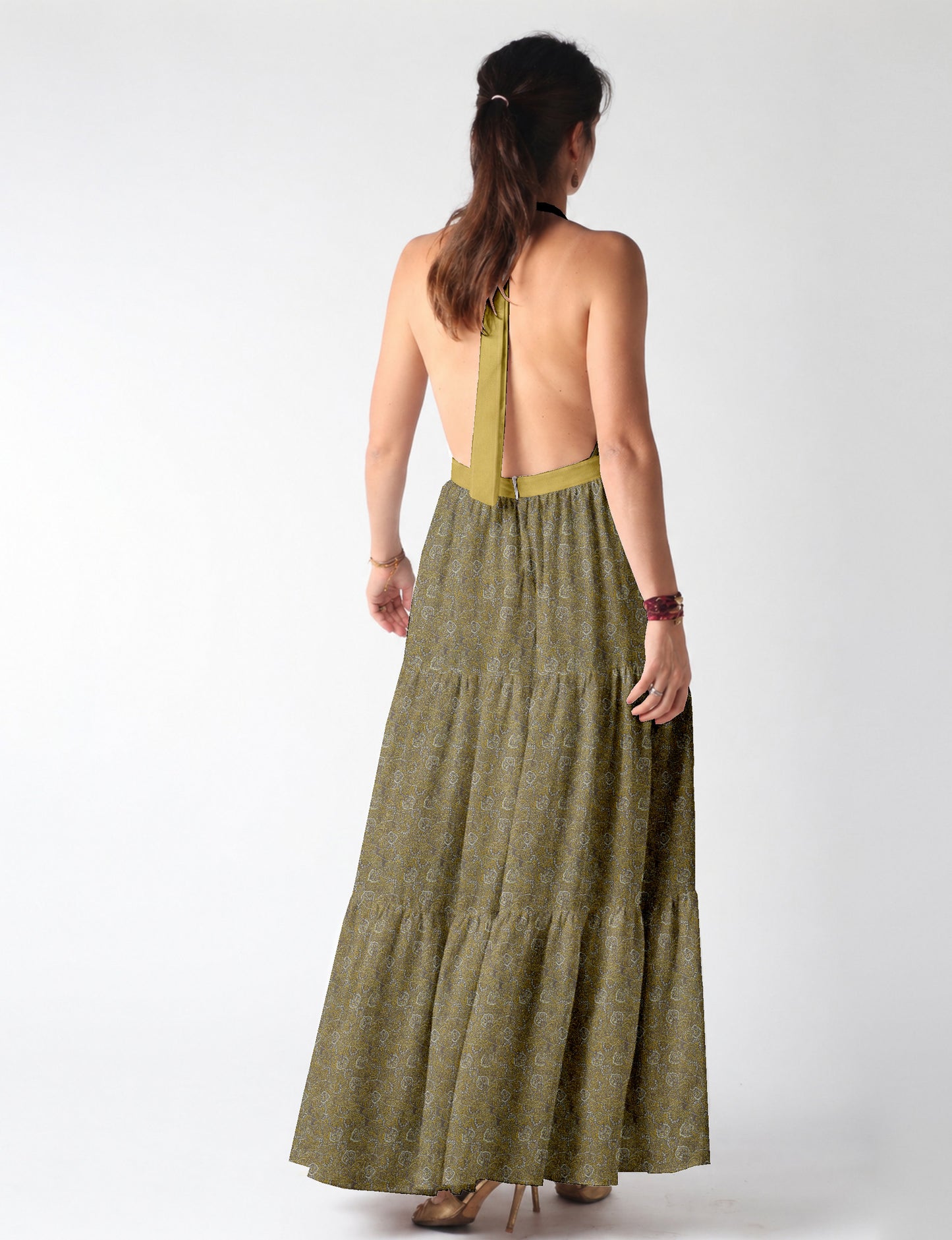 Flowy maxi tiered dress for vacations, brunch, and evening wear