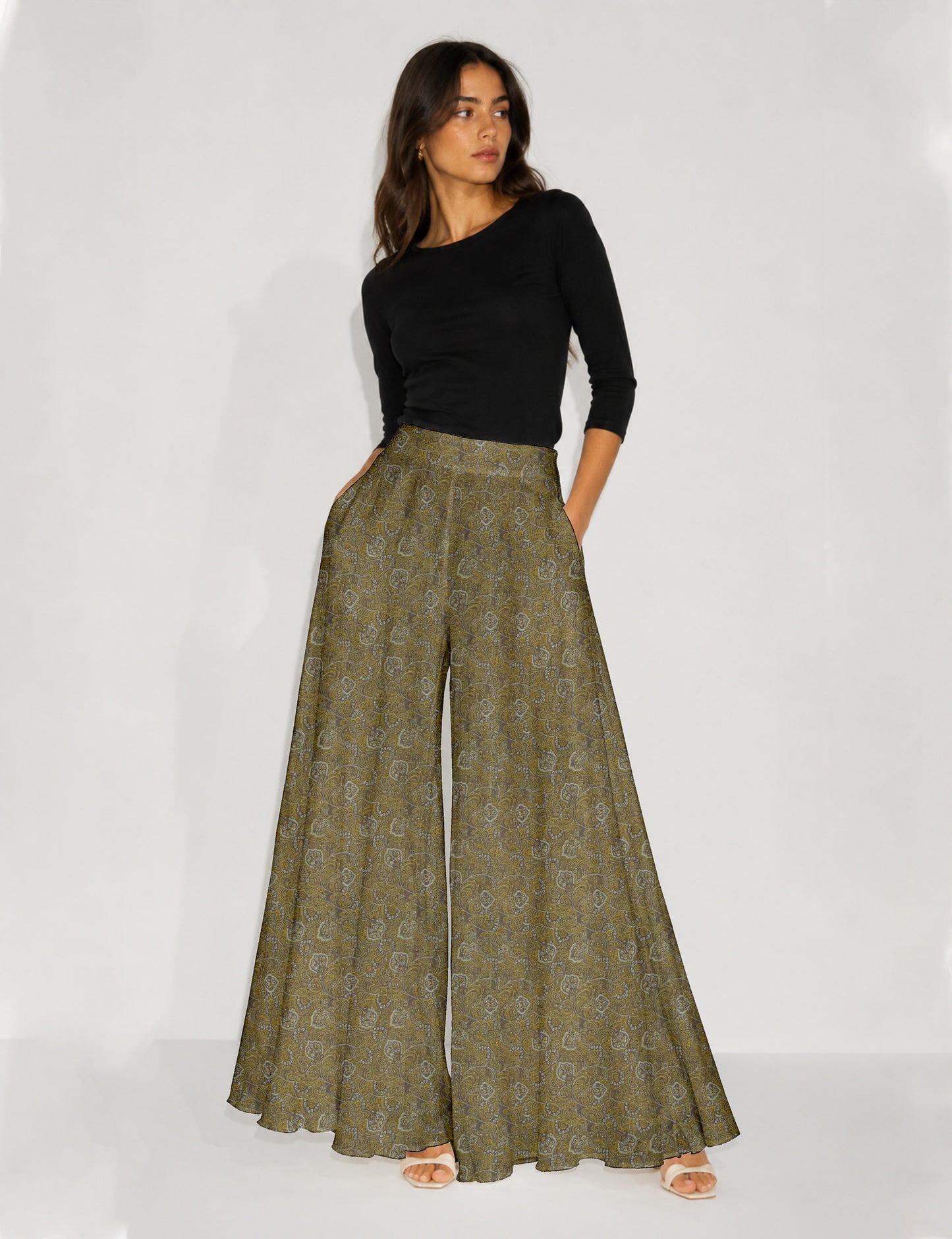 Wide Leg Palazzo Trousers - Yellow Tropical