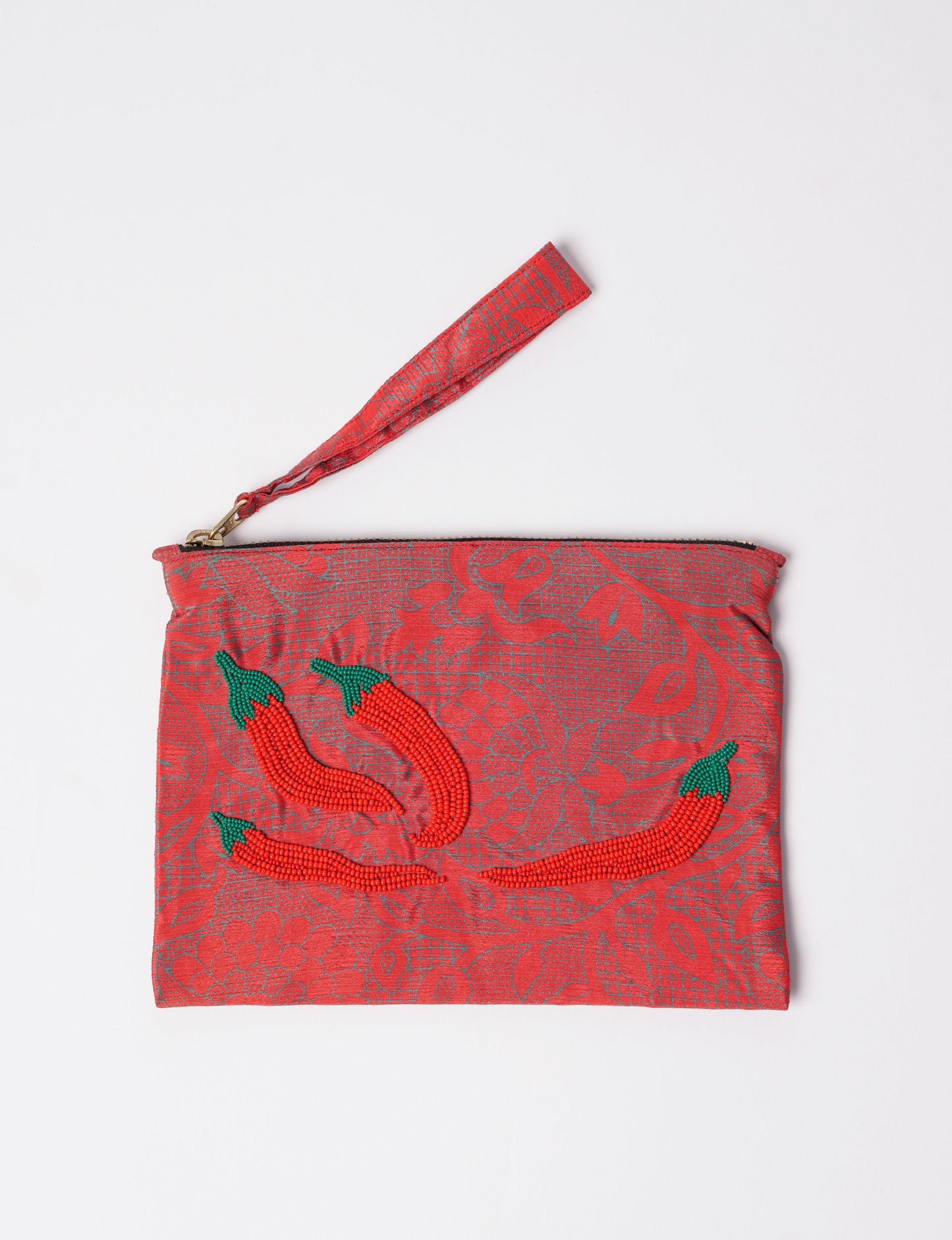 Embroidered Pouch - Red Flora