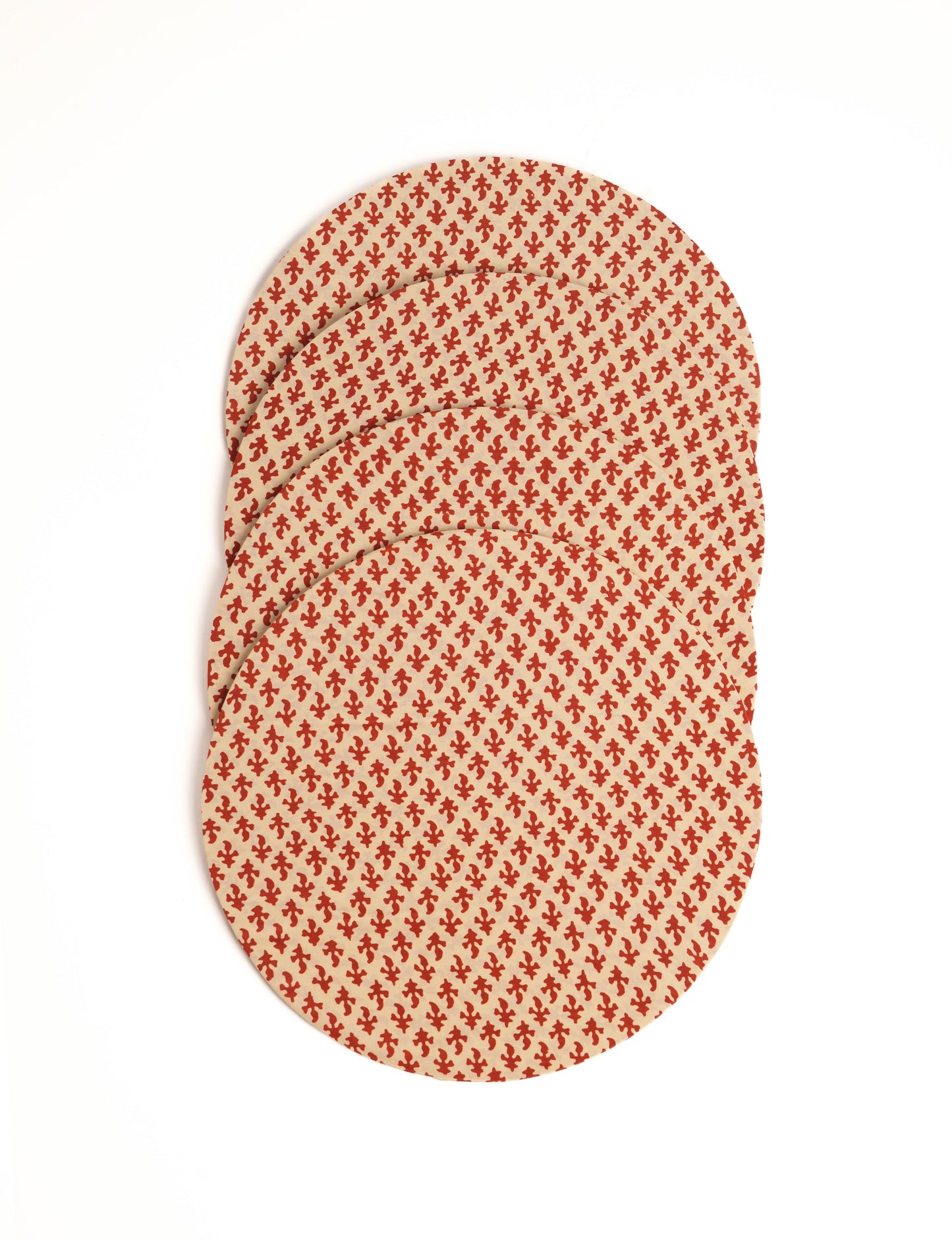 Upgrade your table settings with our Round Placemat Set of 4. These circular placemats, made from sustainable 3 mm thick MDF, feature covers crafted from round sari sleeves. Easily washable and elasticated, these placemats offer a stylish and eco-friendly solution for both table place settings and serving dishes. Make a sustainable statement with every meal.