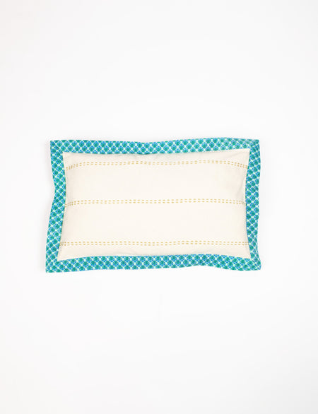 Lumbar cotton cushion cover with broad sari edging