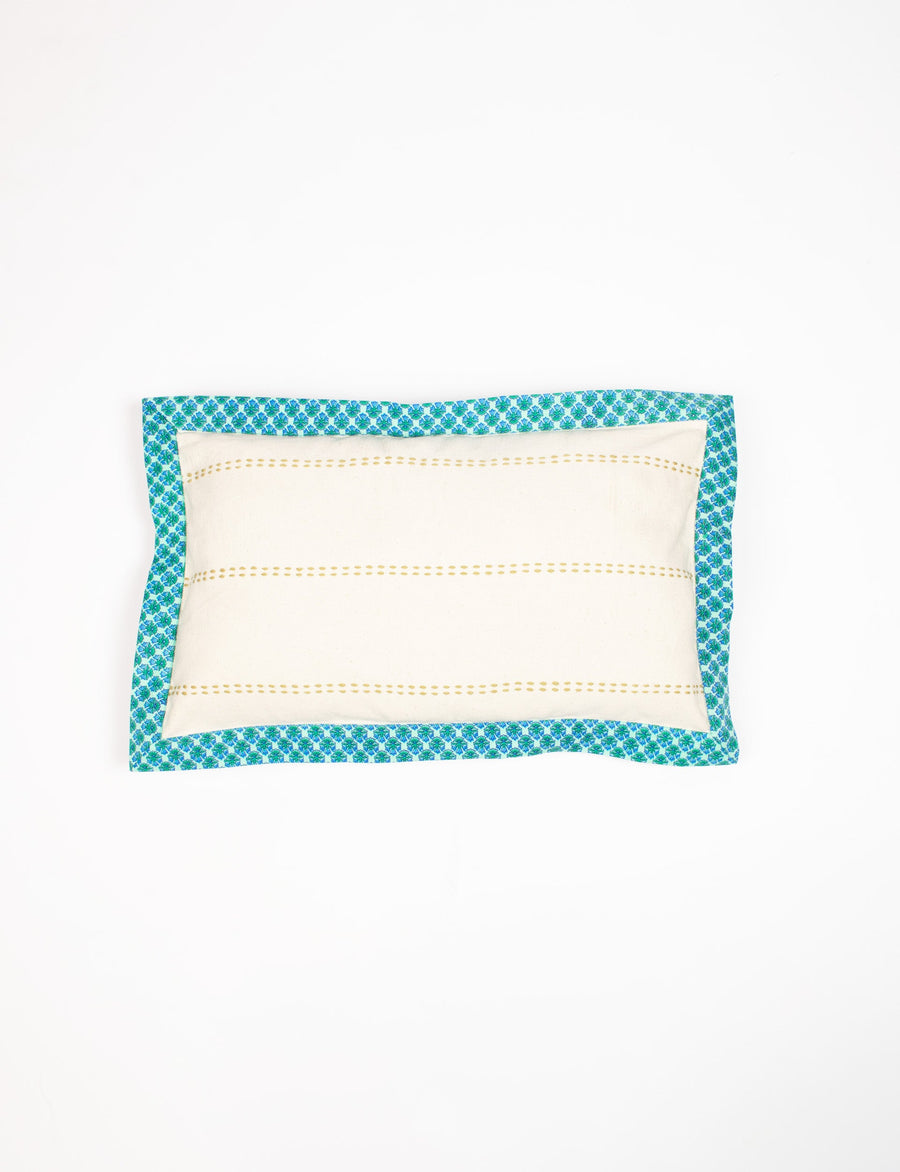 Lumbar cotton cushion cover with broad sari edging