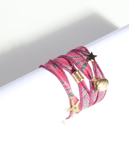 Wrap around bracelet with stainless steel 18K gold-plated charms, adjustable layered bracelet for everyday wear.