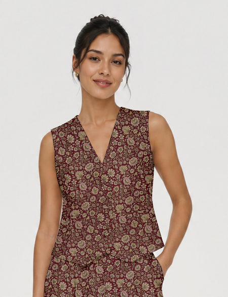 Women's fitted waistcoat with V-neck, single-breasted button closure, tailored silhouette, and pointed hem in sustainable fashion.