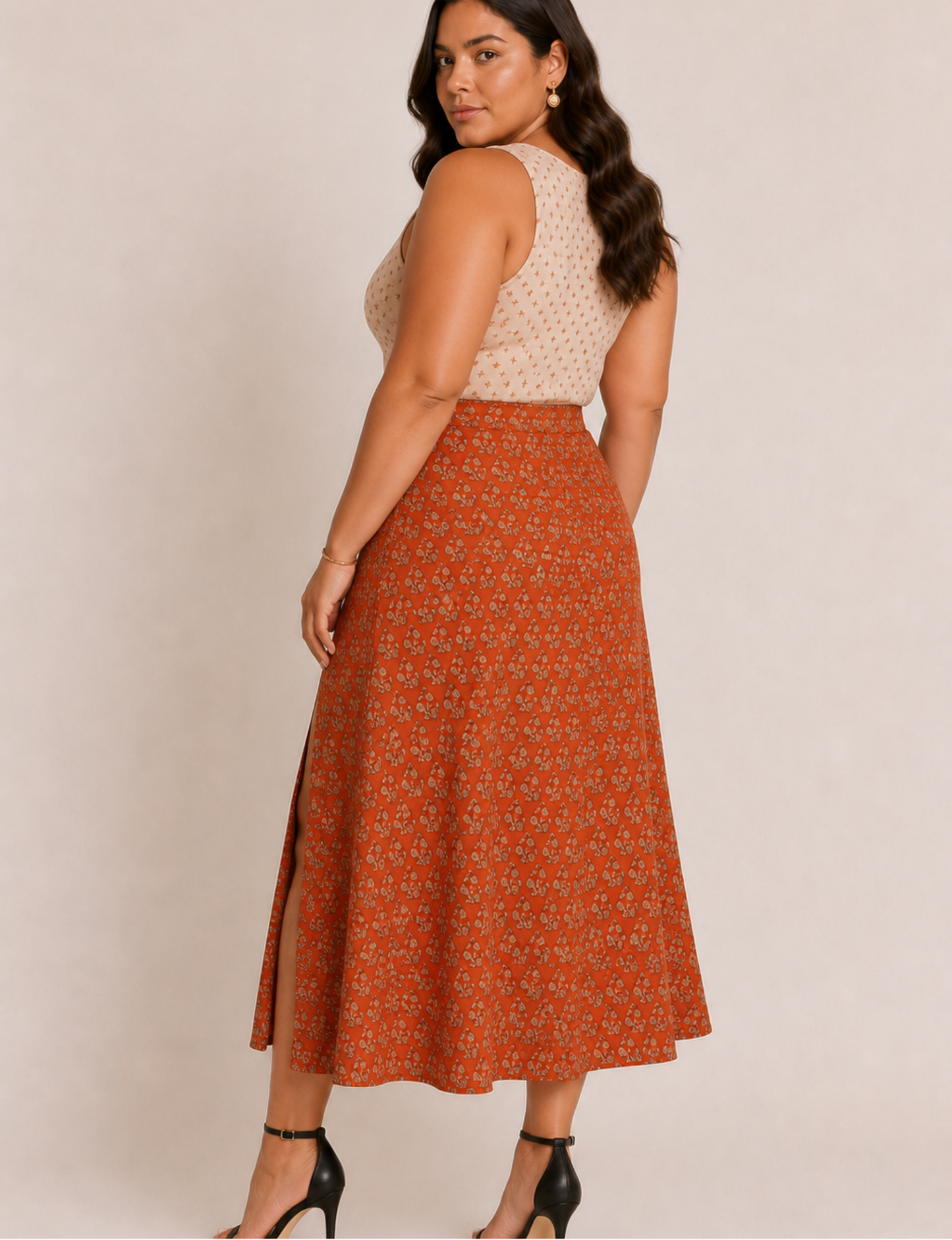 A line skirt with slit - Orange Tropical