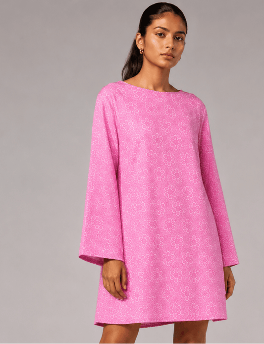 Swing Dress – Yellow Abstract, A-Line Mini with Flared Sleeves