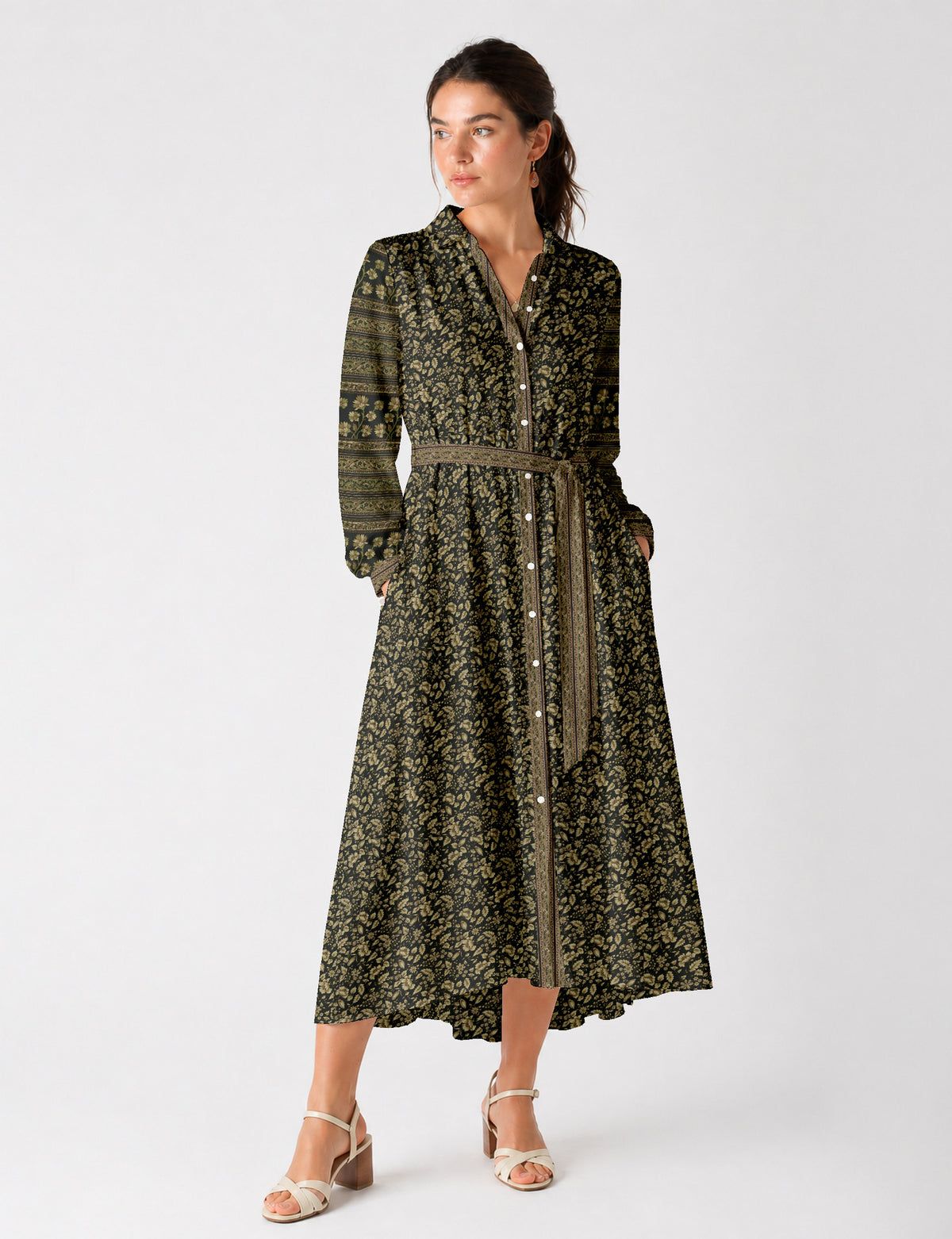 Long shirt dress - Beige Floral