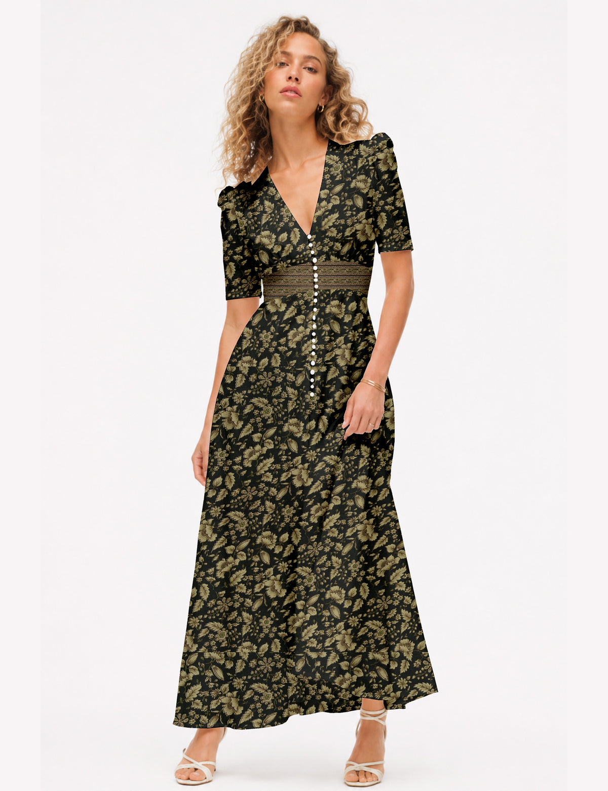 Maxi romantic dress - Beige Floral
