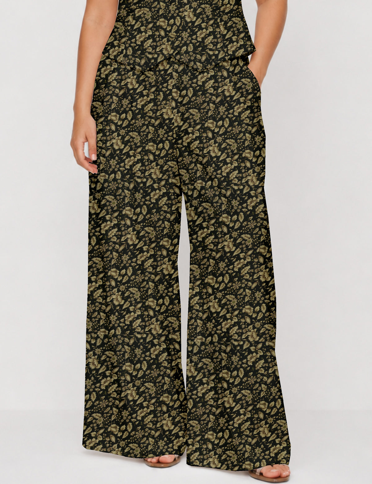 Wide leg pleated trouser - Beige Floral