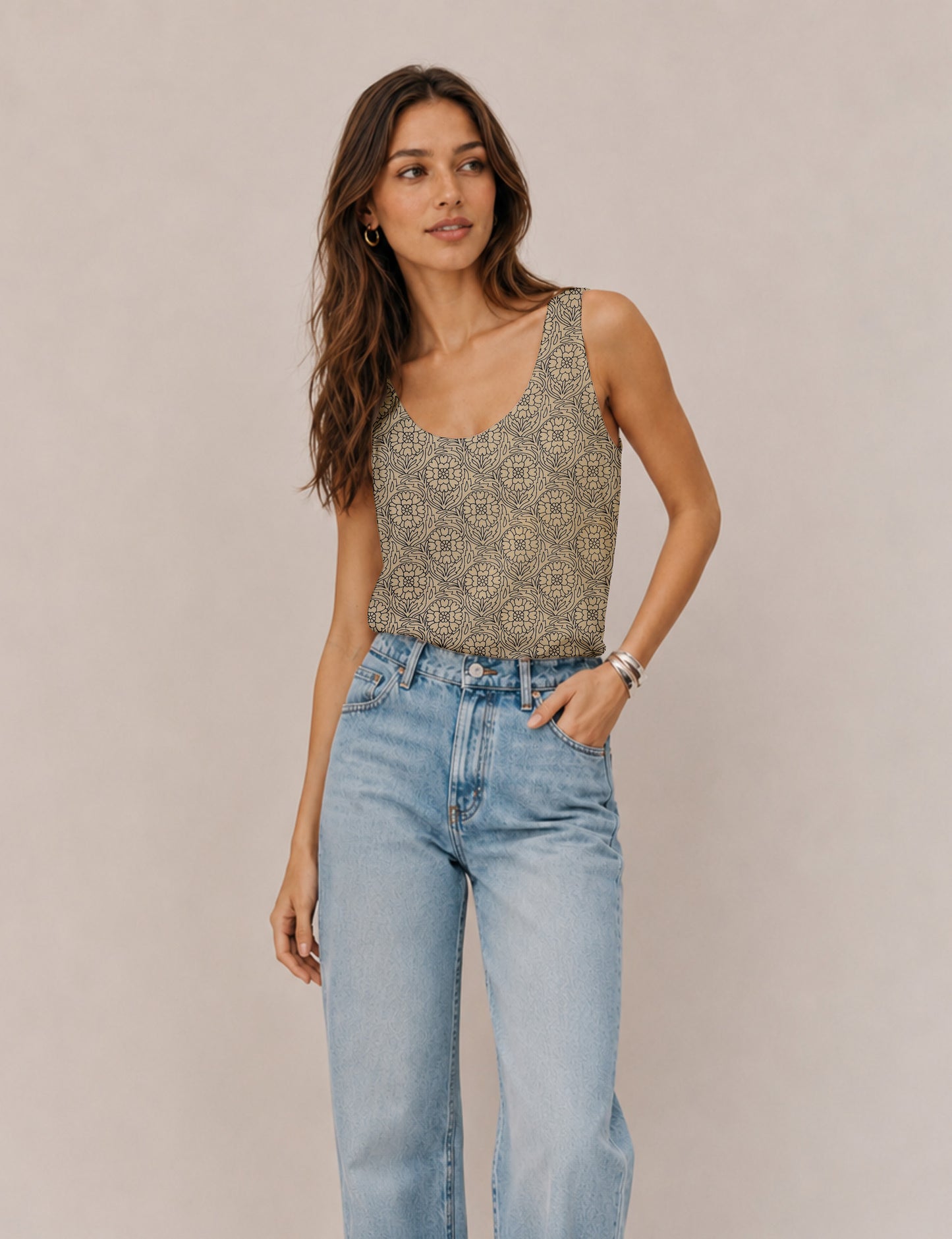Sleeveless blouse - Beige Floral