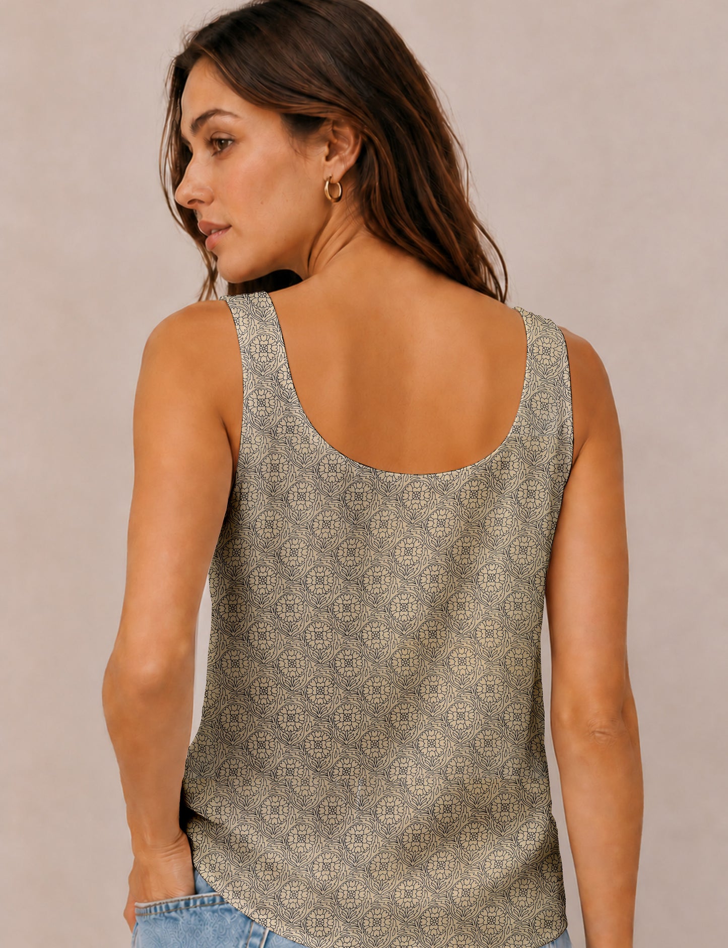 Sleeveless blouse - Beige Floral