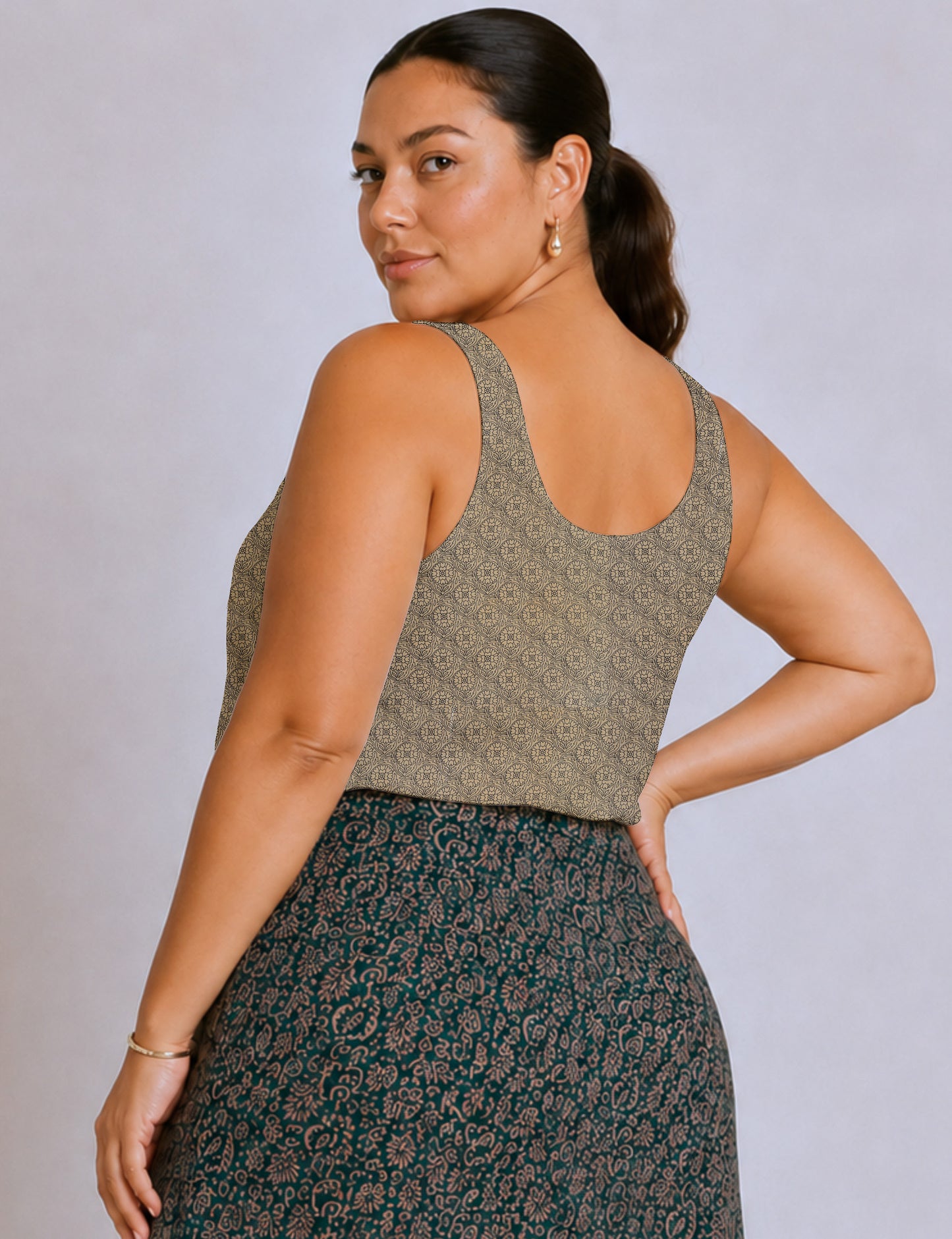 Sleeveless blouse - Beige Floral