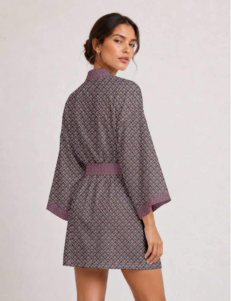 Short kimono robe - Beige Floral