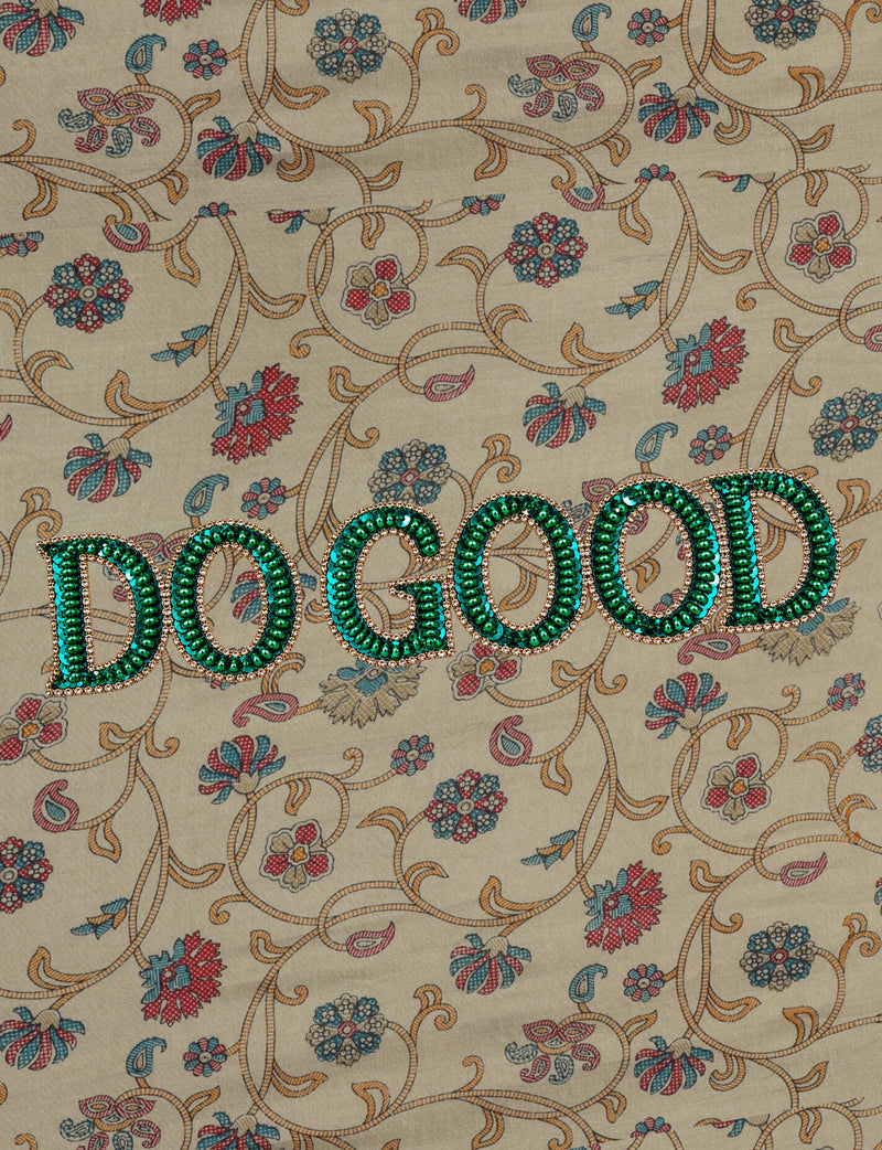 Structured DO GOOD work tote bag featuring embroidered appliqué lettering on the front, double padded shoulder handles and an internal zippered pocket.