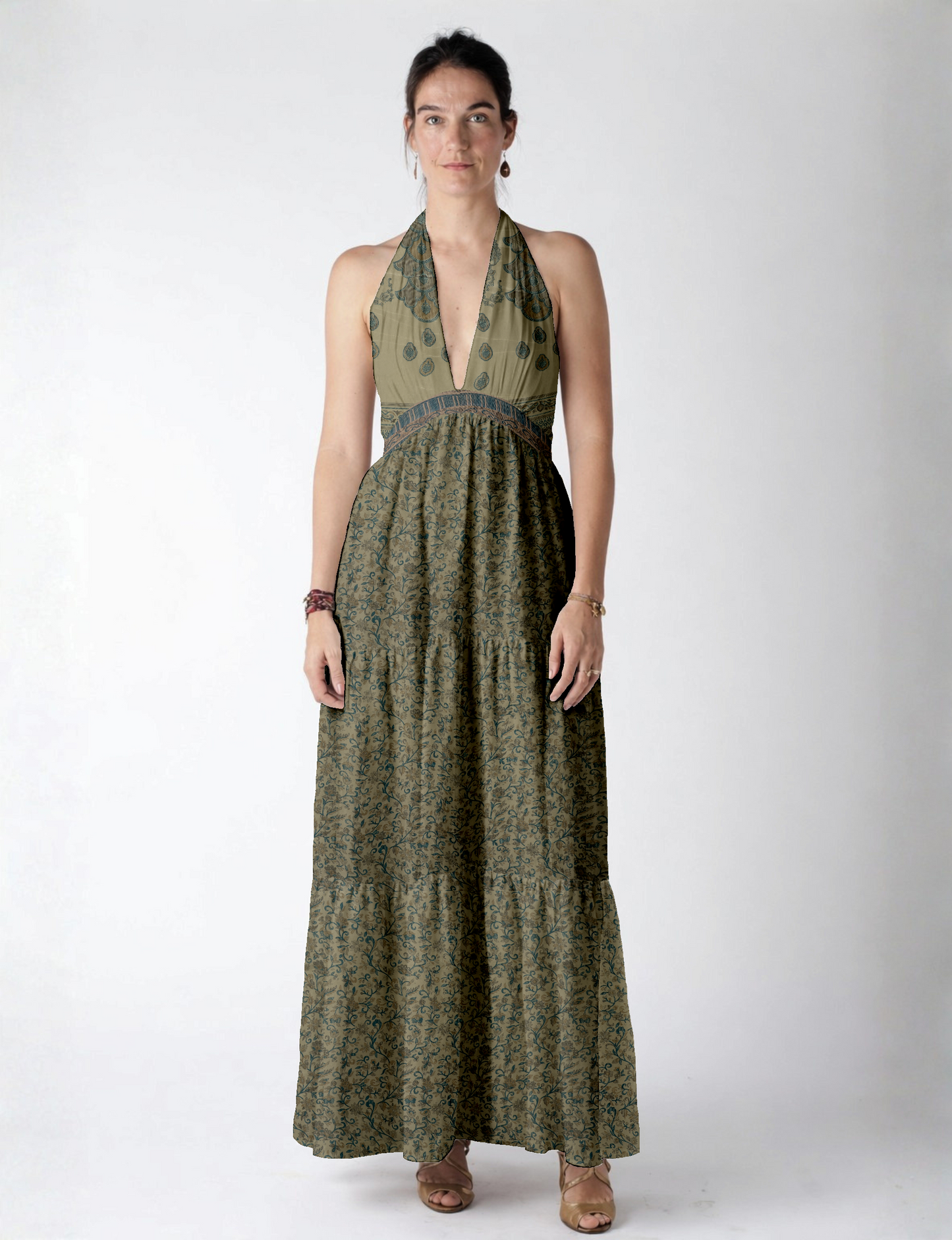 Flowy maxi tiered dress for vacations, brunch, and evening wear
