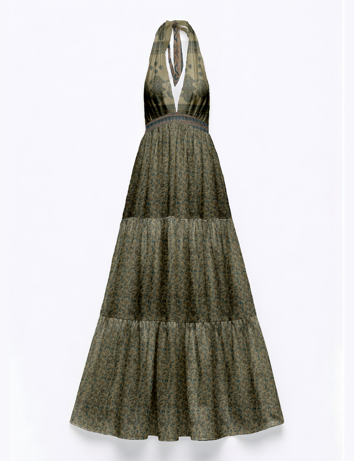Halter neck maxi dress with tiered layers and elasticated back