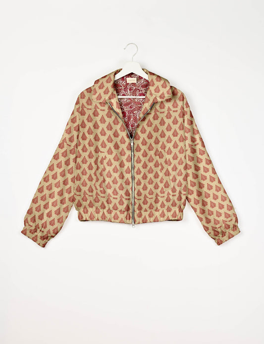 Bomber Jacket - Beige Leaves