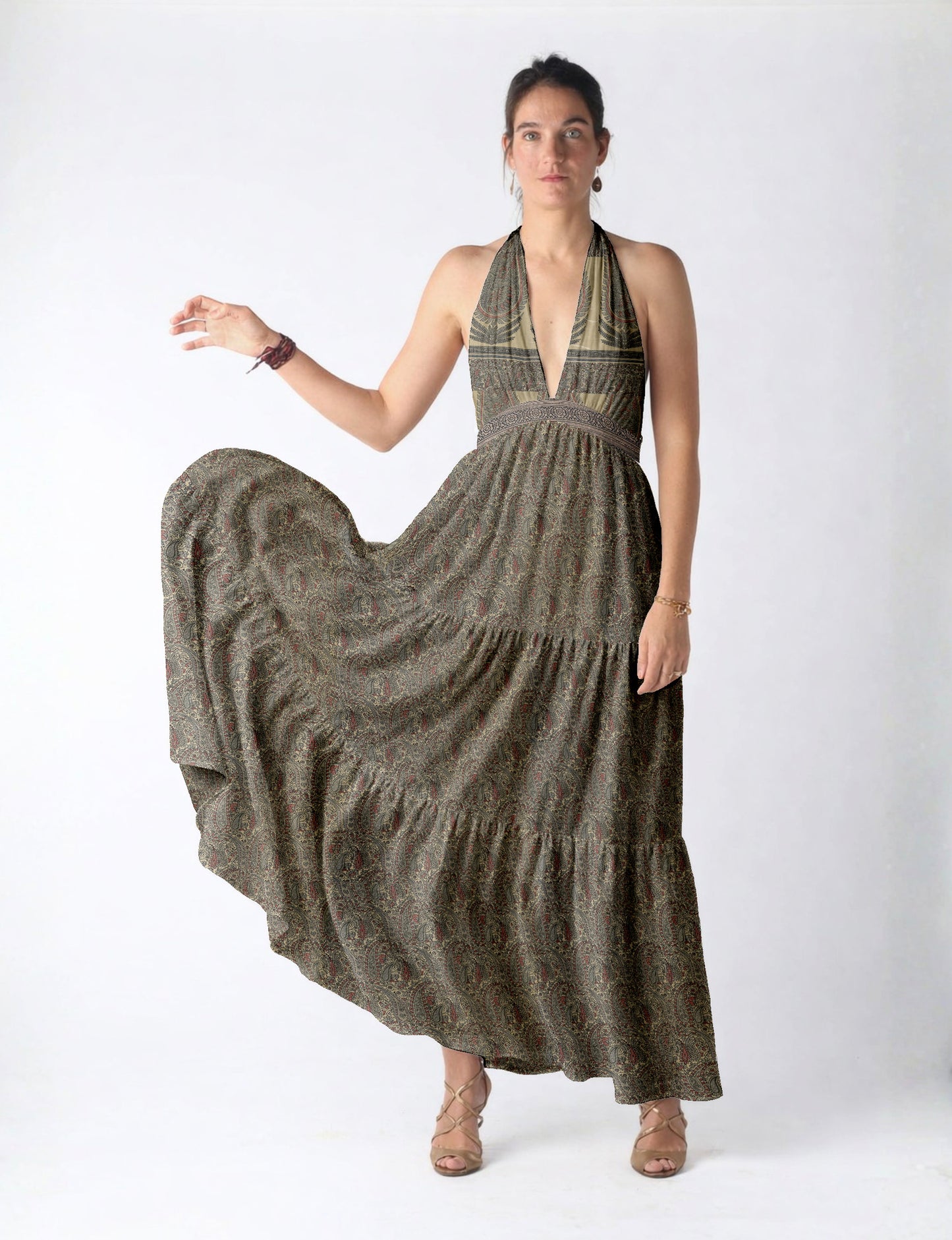 Flowy maxi tiered dress for vacations, brunch, and evening wear