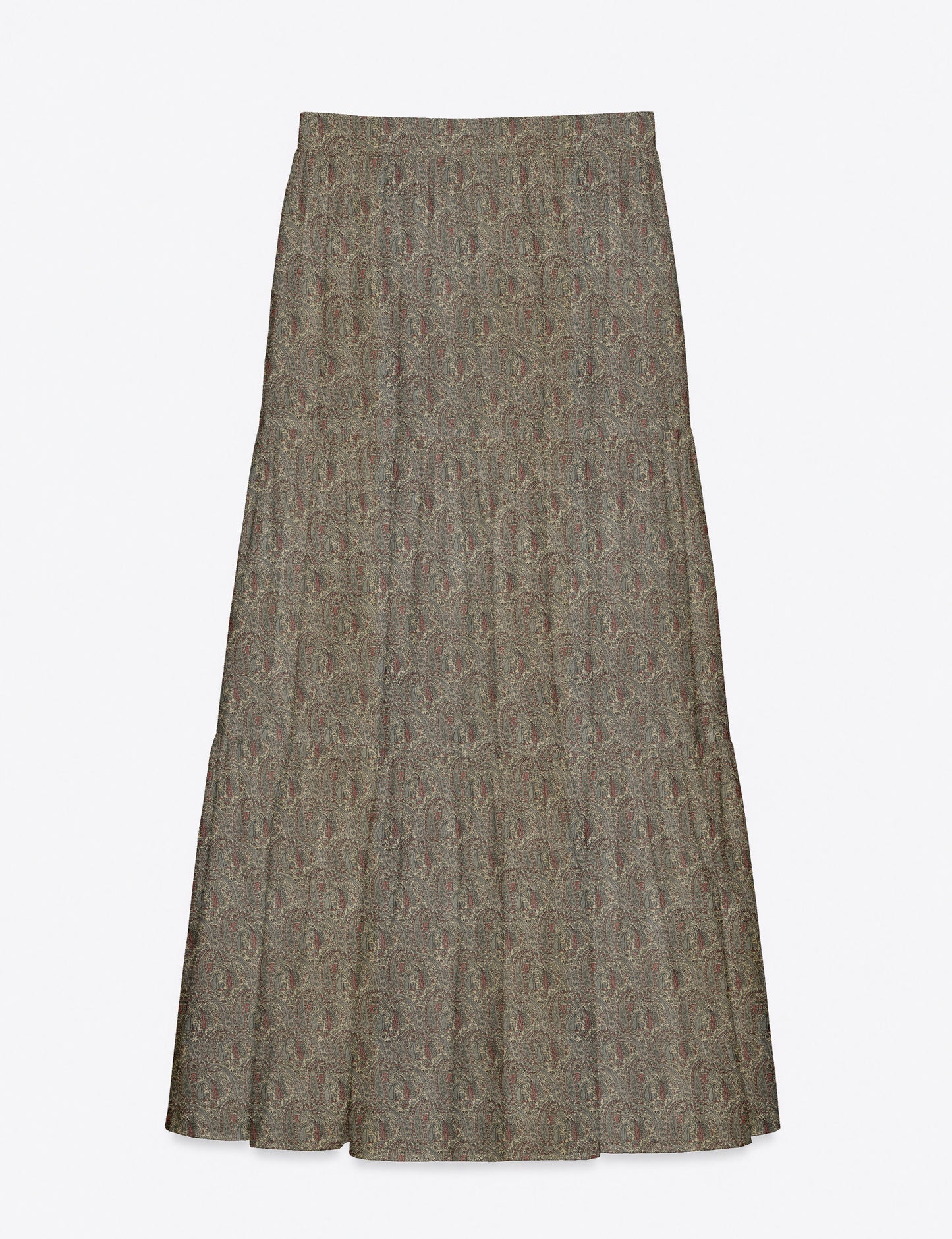 Midi Tiered Skirt - Beige Paisley
