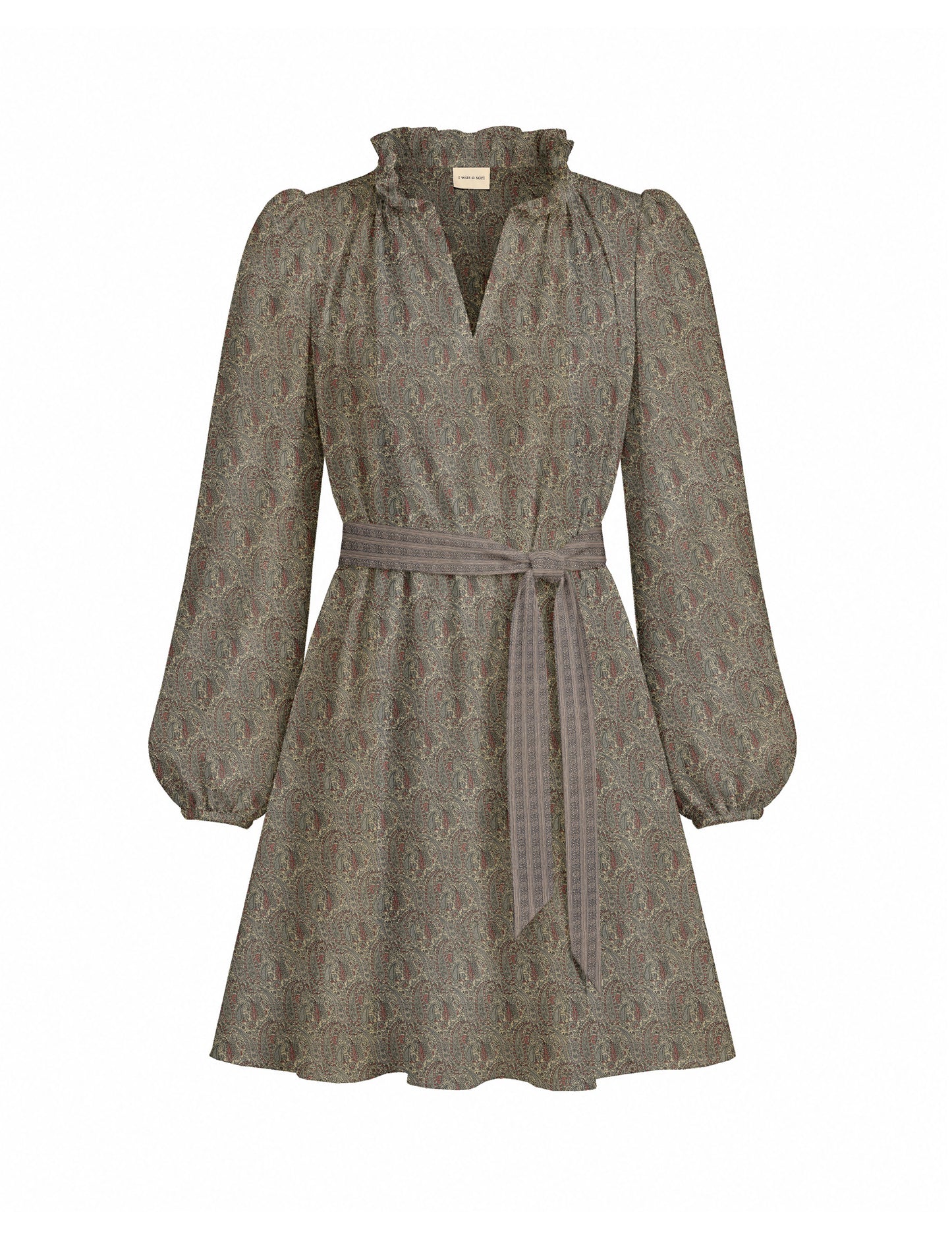 Swing dress with belt - Beige Paisley